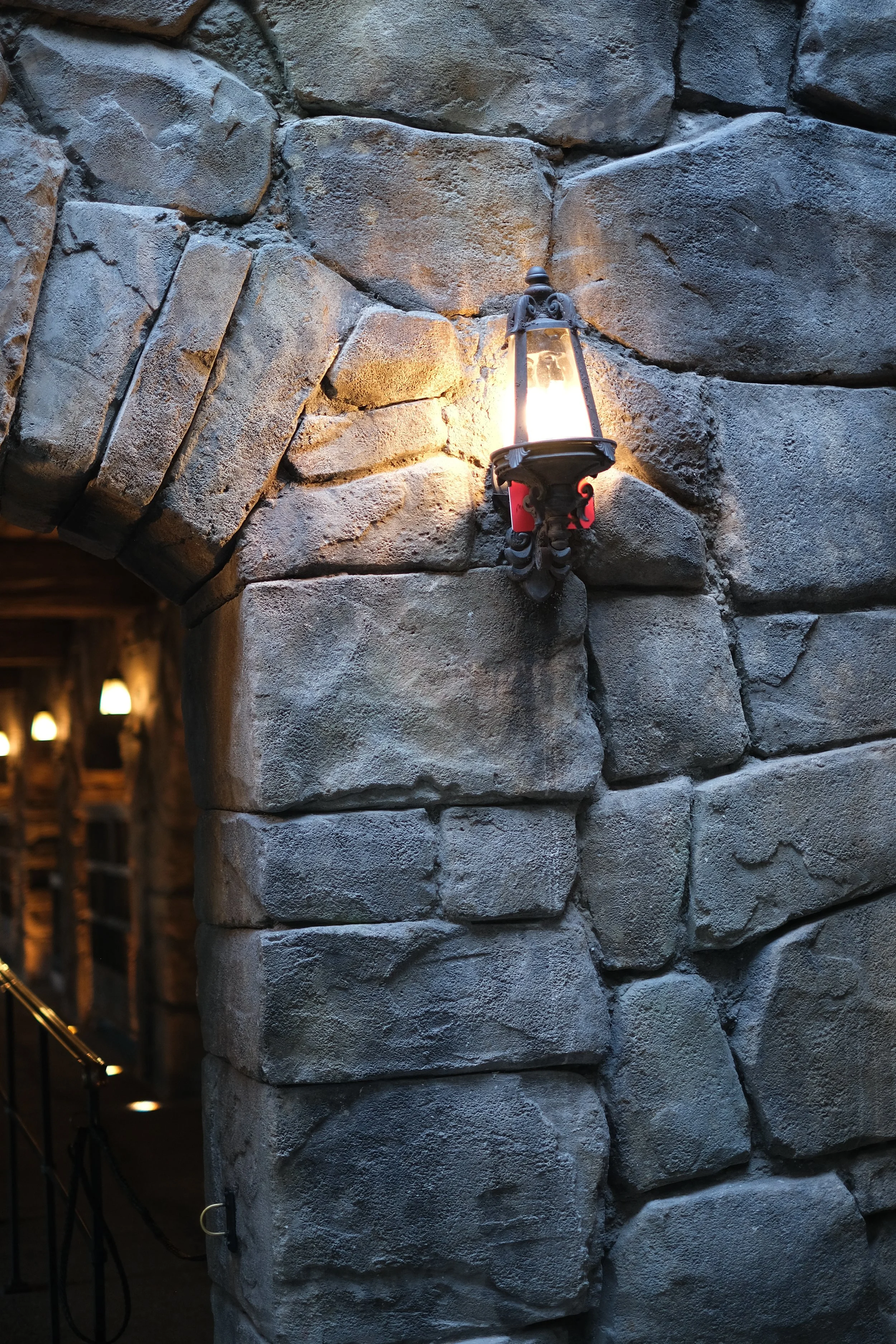 Thick build vertical stone wall at Universal Studios, Epic Universe in Orlando Florida.JPG