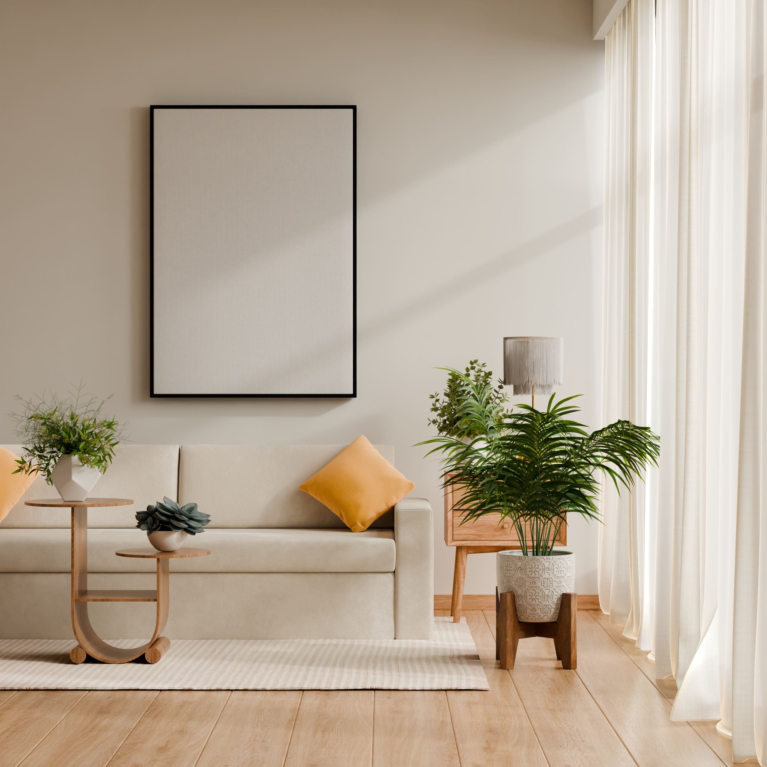 Calm, quiet living room in soft natural light