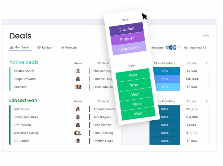 déplacement d'une colonne dans mondayCRM