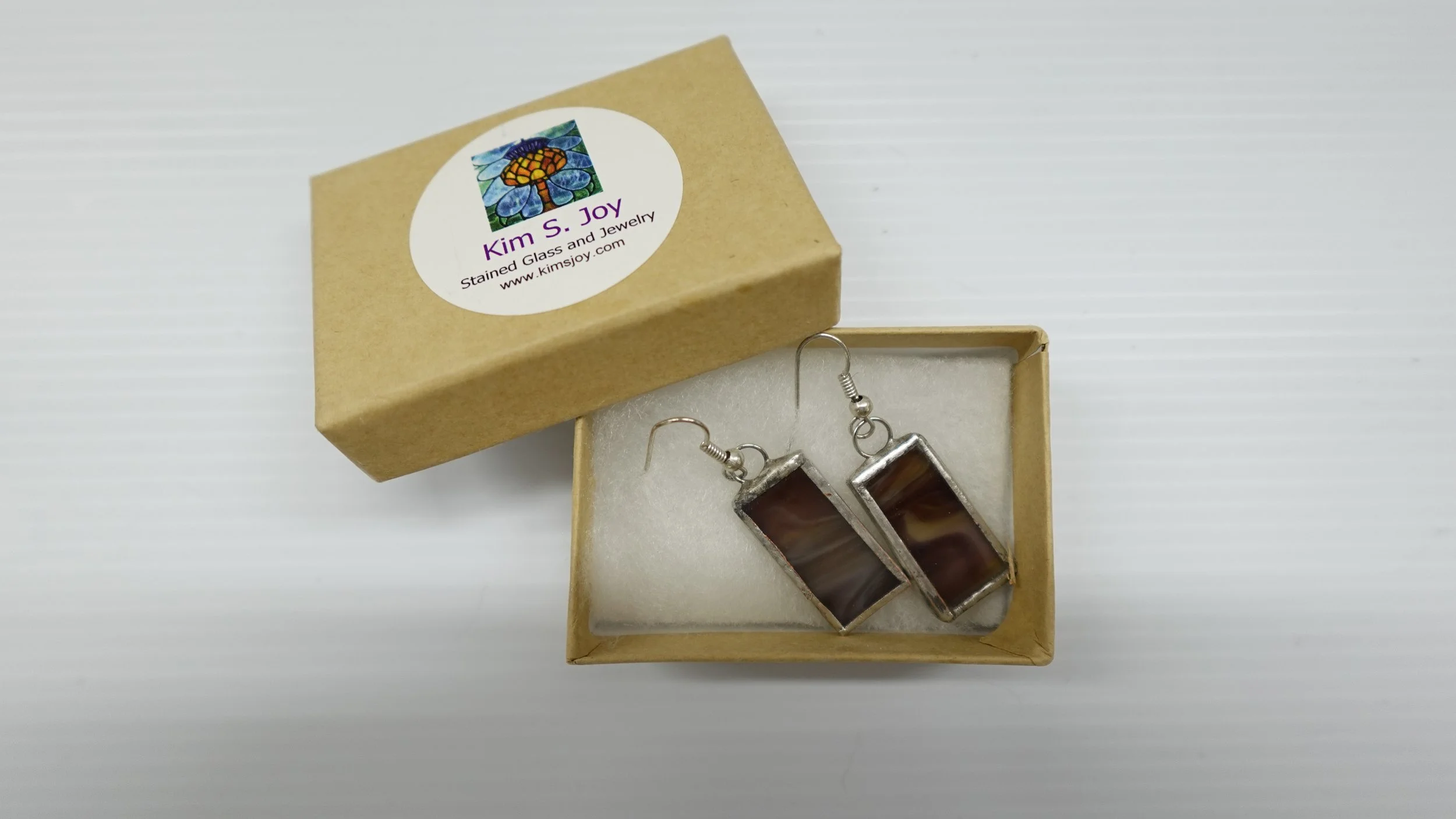 Stained Glass  Mauve Earrings in Packaging Kim S Joy.JPG