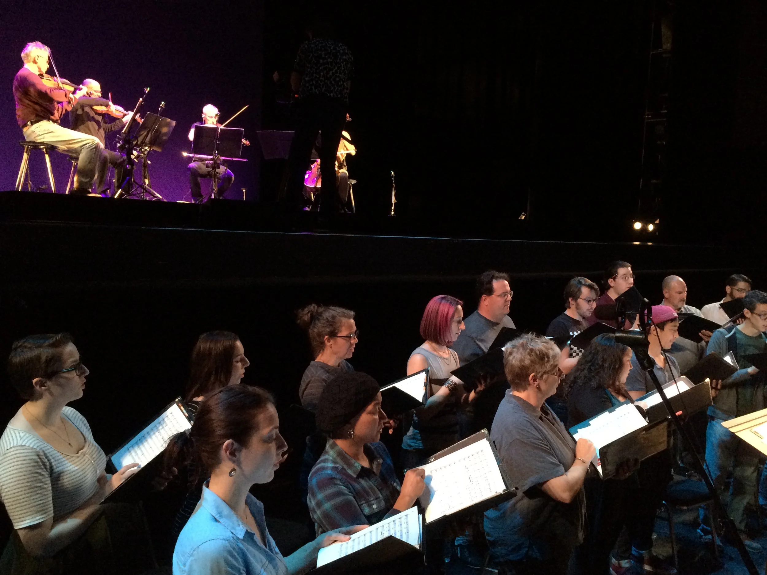 Rehearsing Terry Riley's "Sun Rings" with the Kronos Quartet, Zellerbach Hall, Berkeley, 2016