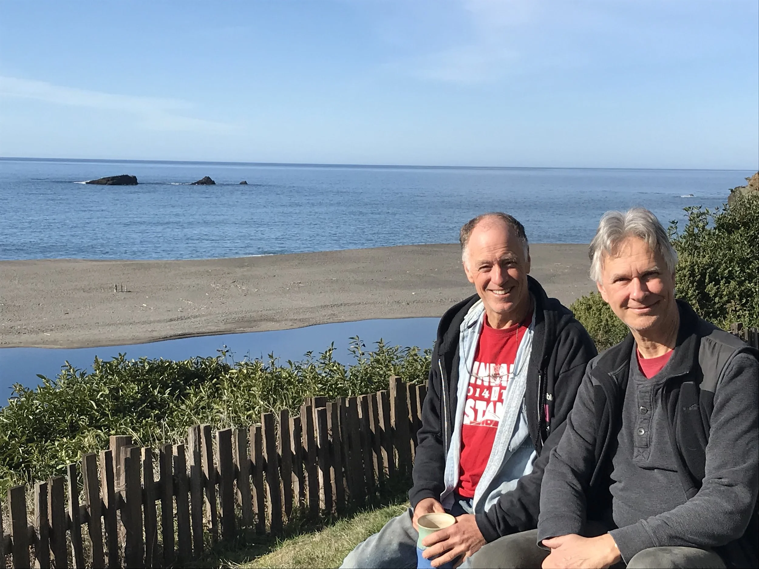 Bob Geary and Mark Winges, New Year's Day 2018, after breakfast in Gualala