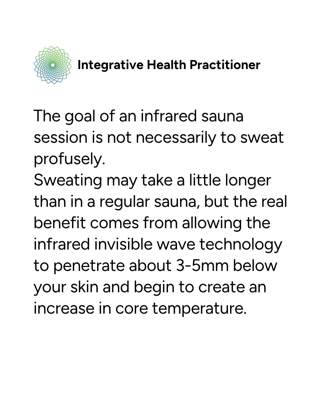Did you know sweating isn't the main goal in an infrared sauna session?

Experience the deeper benefits of infrared technology, which penetrates your skin to enhance core temperature and wellness. It's about more than just moisture.

Have you tried a