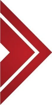 Red and white geometric arrow design with layered chevrons pointing to the right.