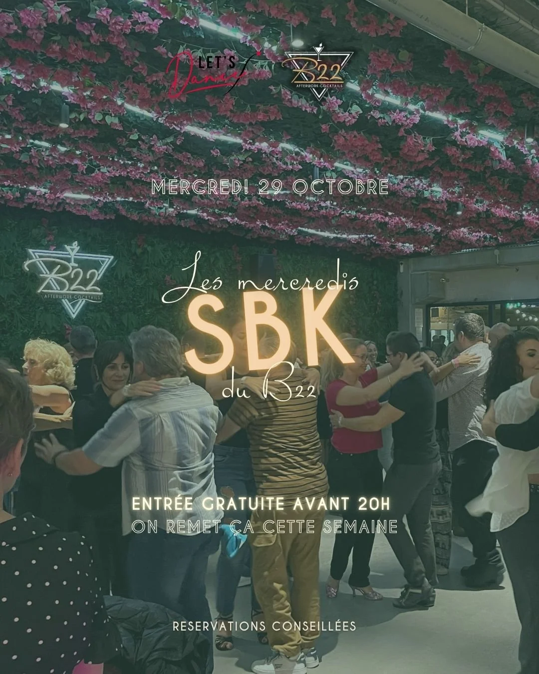 💃 Mercredi 29 octobre – Soirée SBK au B22 ! 🔥
Prépare-toi pour une soirée caliente pleine d’énergie, de passion et de bons rythmes latinos 🕺
Au programme : 3 cours, une ambiance de folie et un dancefloor en