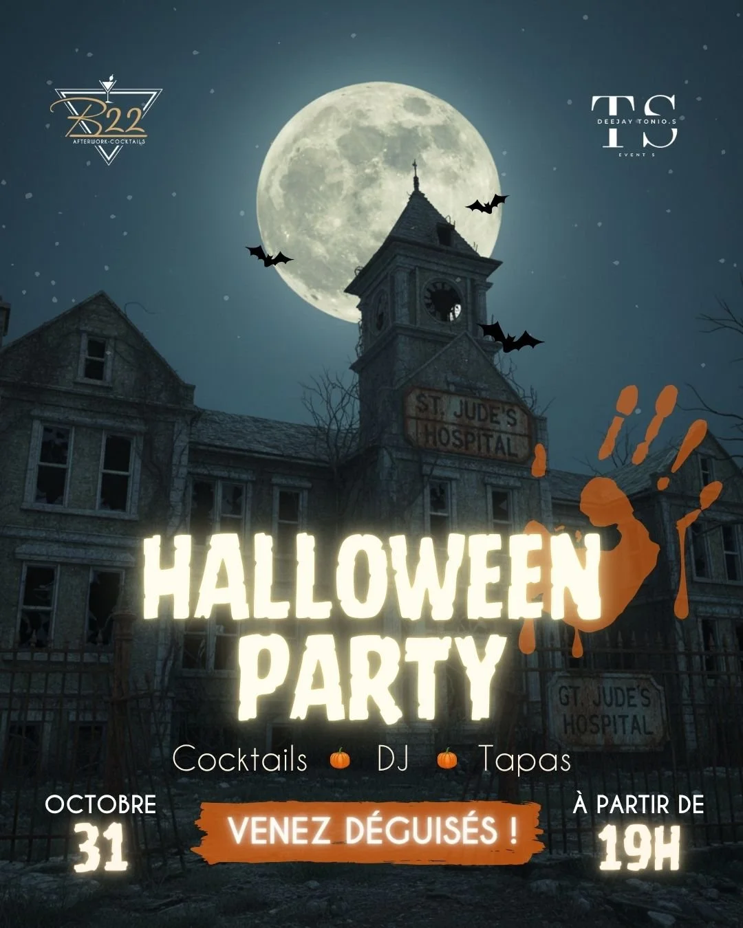 🎃 J-2 avant la soirée HALLOWEEN du B22 ! 🎃
Les couloirs sont prêts, les lumières vacillent… et on espère que vos déguisements aussi 😈
Cette année, le B22 se transforme en hôpital abandonn&eacu