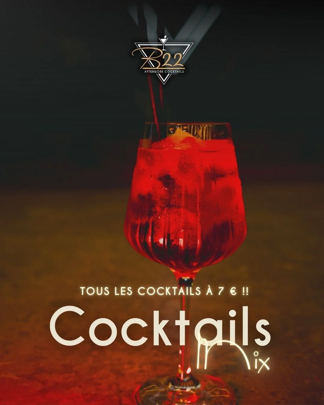 🍸 JEUDI COCKTAIL MIX AU B22 🍸

Le jeudi, on ne fait pas semblant.
On m&eacute;lange les saveurs, les vibes et les bonnes raisons de sortir 😏

✨ Tous les cocktails &agrave; 7&euro;
🎶 DJ set pour accompagner la soir&eacute;e
🍴 Tapas &agrave; parta