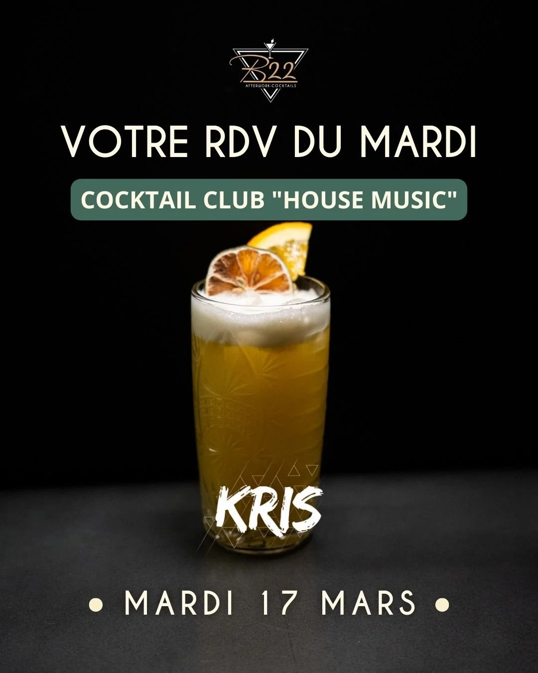 🎧🔥 MARDI 17 MARS &ndash; COCKTAIL CLUB "HOUSE MUSIC" 🔥🎧

Ce mardi, le B22 passe en mode house music !

Des basses profondes, des rythmes qui montent, une ambiance plus club pour transformer ton mardi en vraie soir&eacute;e &eacute;lectr