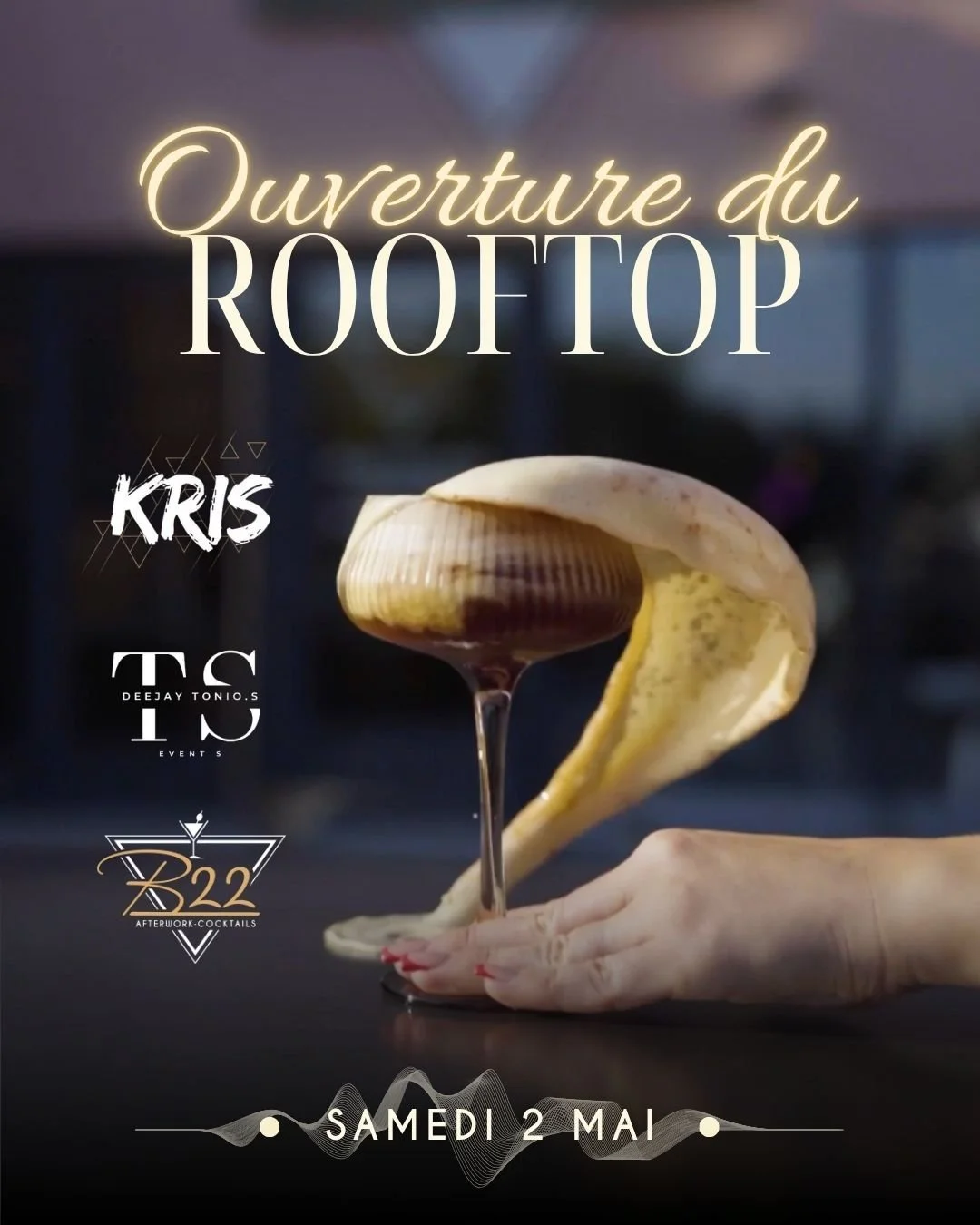 🌿✨ SAMEDI 2 MAI &ndash; OUVERTURE DU ROOFTOP ✨🌿

On lance officiellement la saison&hellip; 😏

Le B22 ouvre sa terrasse pour des soir&eacute;es en ext&eacute;rieur comme on les aime :
🎧 DJ set avec Dj Tonio.s et Dj Kris
🎉 Show percu et performers