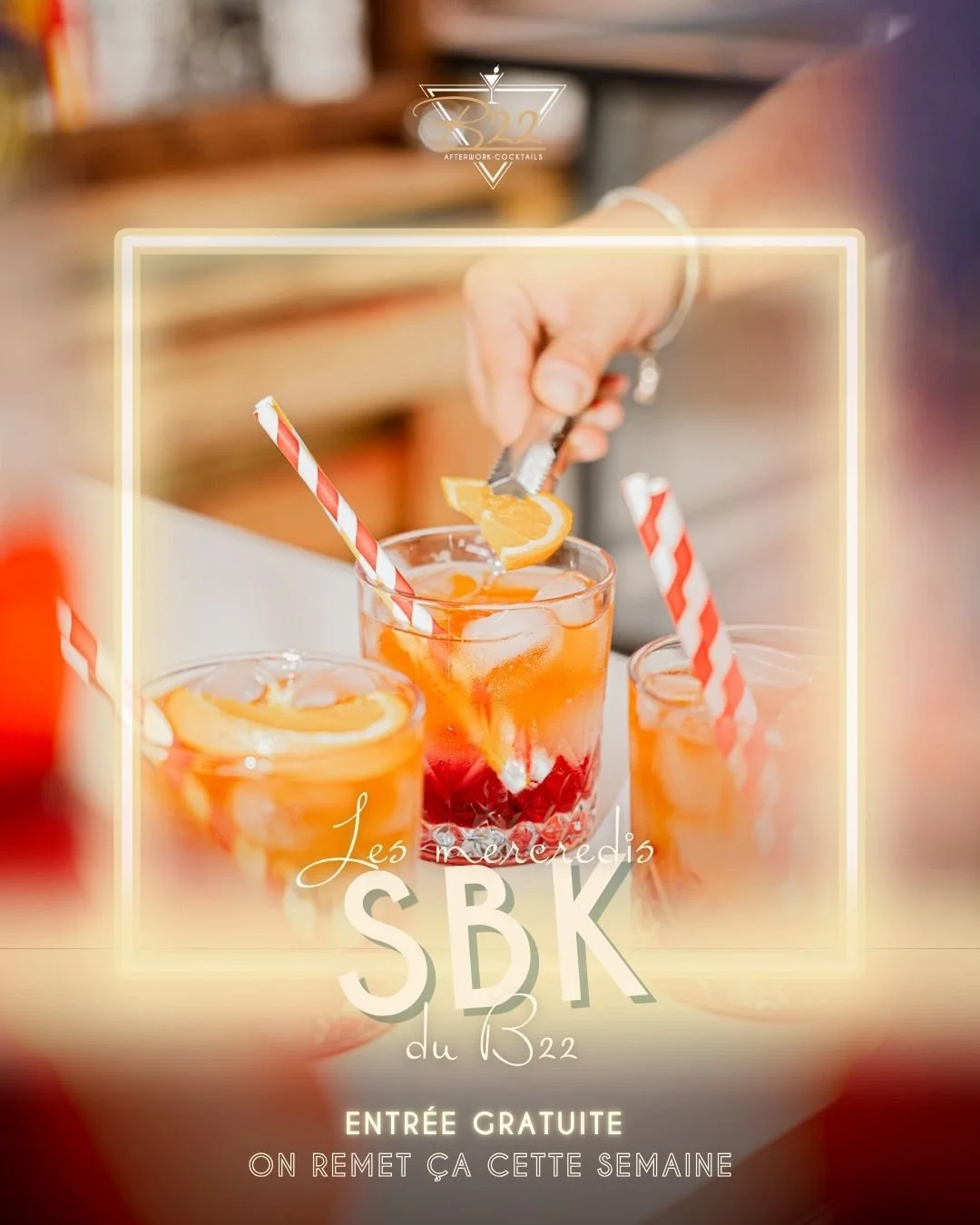 💃🔥 MERCREDI 27 MAI &ndash; SOIR&Eacute;E SBK 🔥🕺

Le rendez-vous SBK revient au B22 - Entr&eacute;e gratuite 😏

Une soir&eacute;e plac&eacute;e sous le signe de la salsa, bachata et kizomba dans une ambiance chaleureuse et festive.

🎶 Danse, par