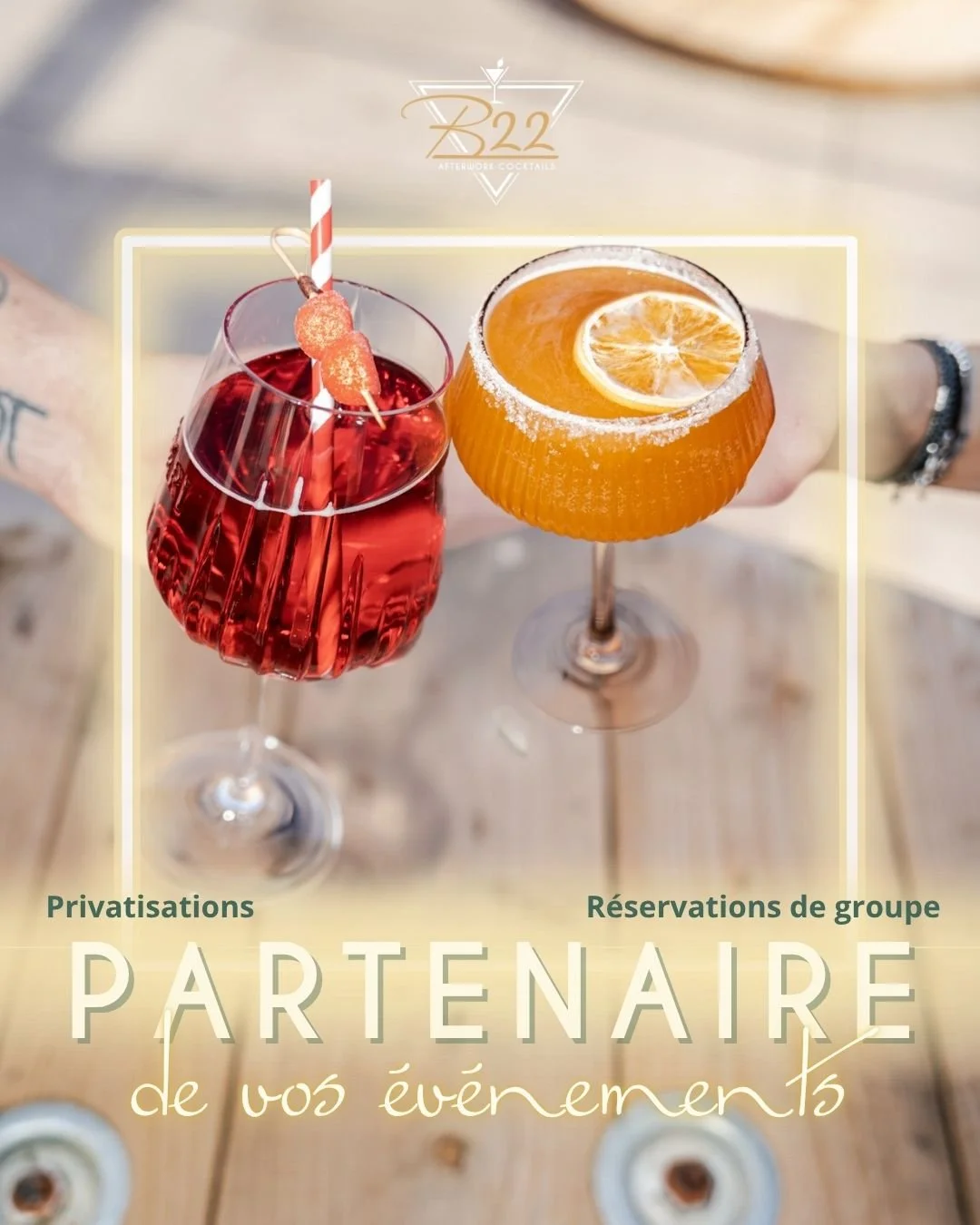 🥂✨ Le B22, partenaire de vos &eacute;v&eacute;nements ! ✨🥂

Un anniversaire &agrave; f&ecirc;ter ?
Une soir&eacute;e entre amis ?
Un &eacute;v&eacute;nement priv&eacute; ou professionnel ?

Le B22 vous accompagne pour faire de chaque occasion un mo