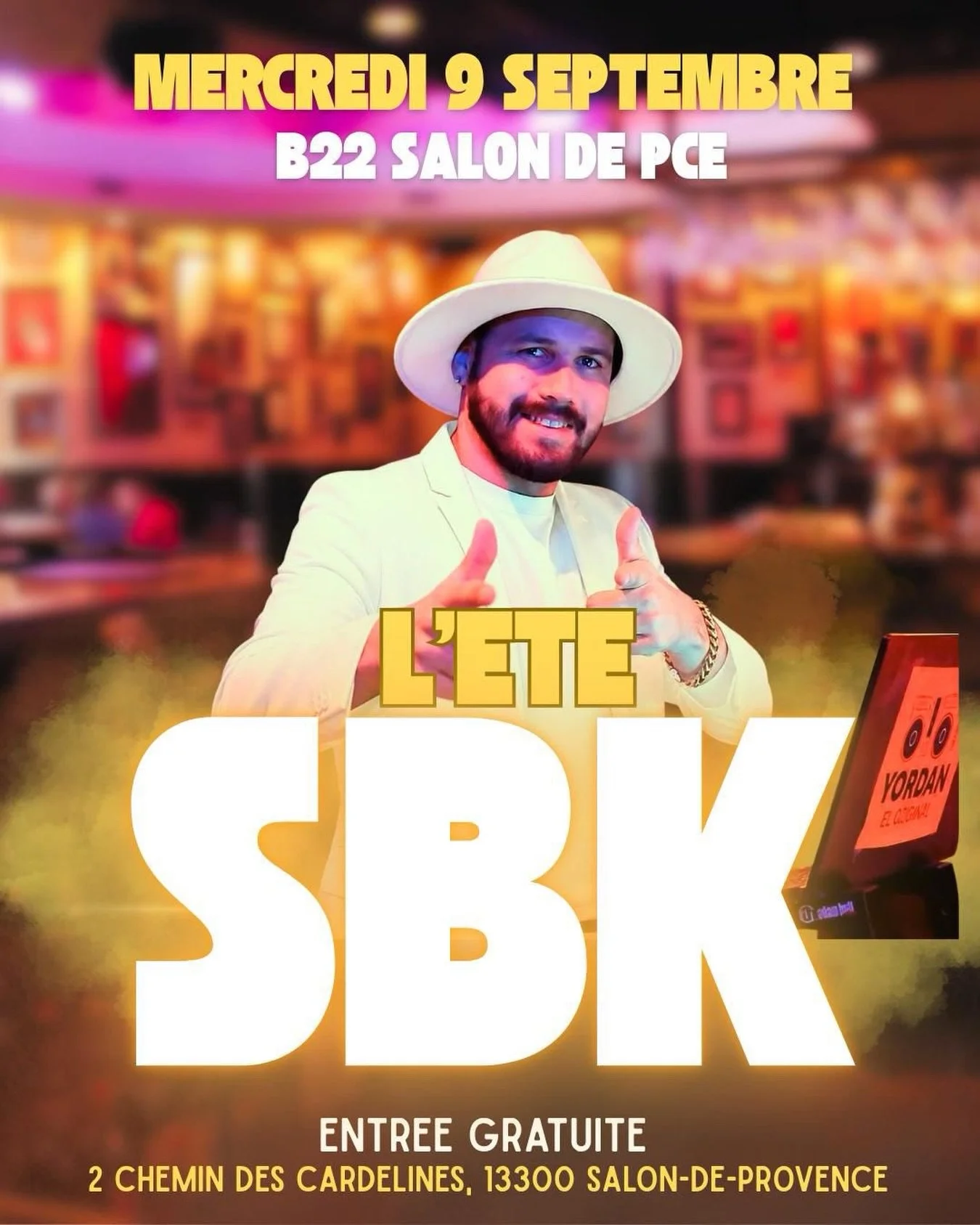 💃🔥MERCREDI 9 SEPTEMBRE - SOIR&Eacute;E SBK🕺🔥

Le mercredi, la piste est &agrave; vous !

Retrouvez-nous pour une nouvelle soir&eacute;e SBK dans une ambiance conviviale et chaleureuse.

🎶Salsa, Bachata, Kizomba avec Dj Yordan et Dj cubano.
🍹Coc
