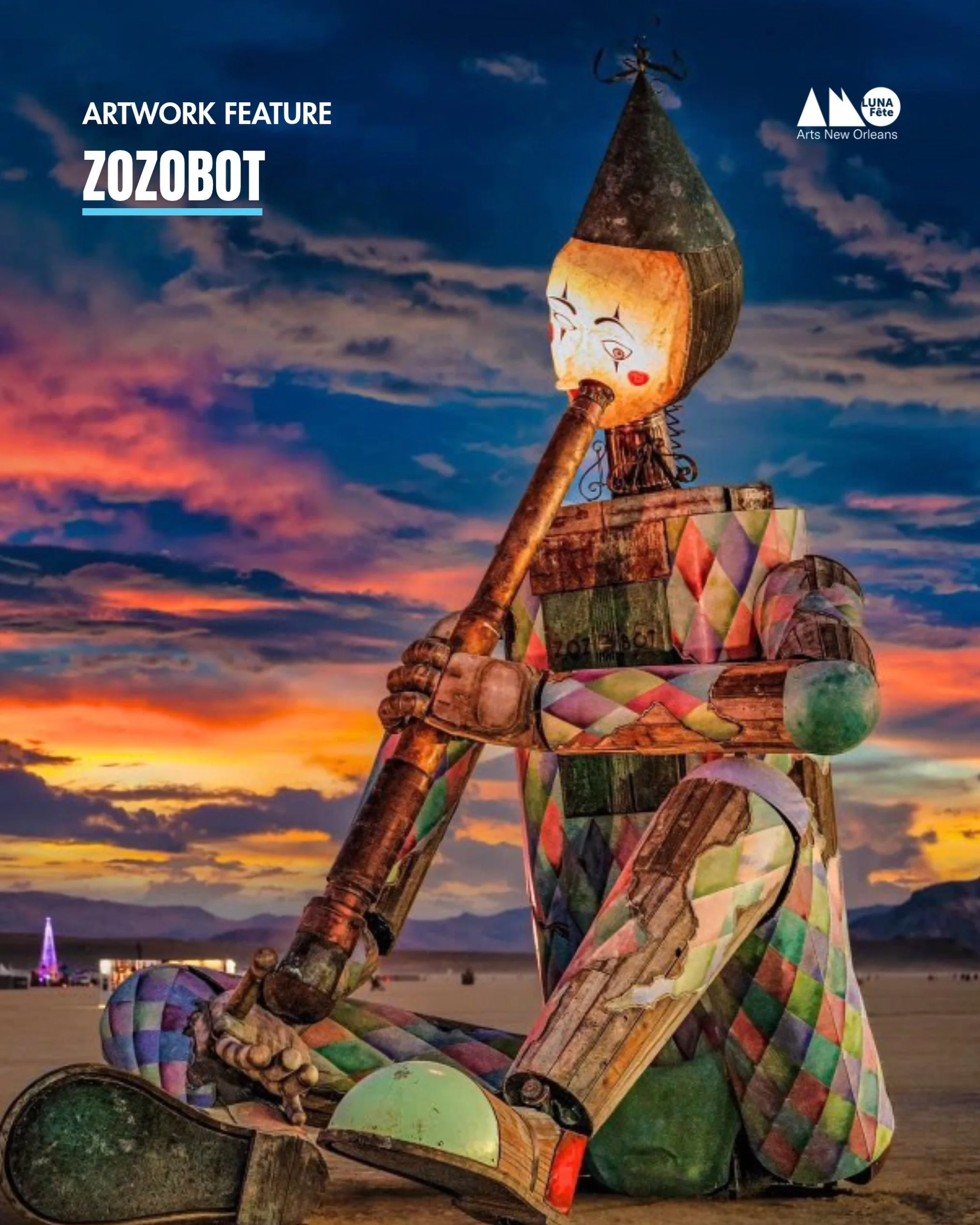 🌙 ZOZOBOT, THE CURIOUS CLOWNDROID | Walker Babington

Meet Zozobot, a larger-than-life mechanical harlequin exploring the relationship between creator and creation.

Created by New Orleans artist Walker Babington, this interactive sculpture features