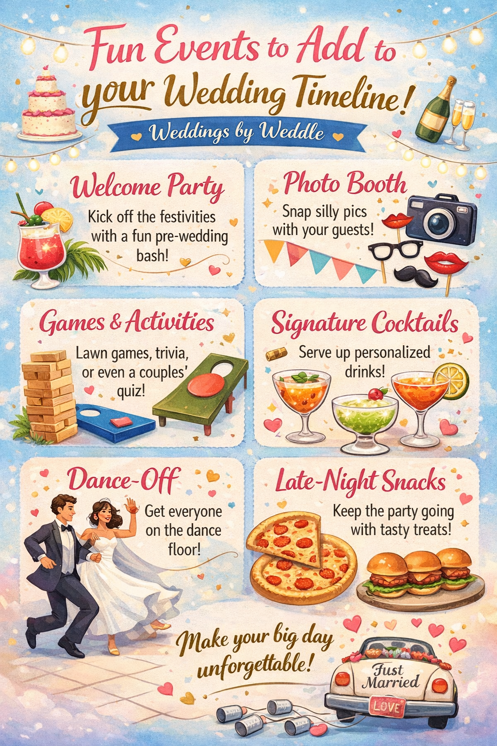 fun ideas and events to add to your wedding timeline