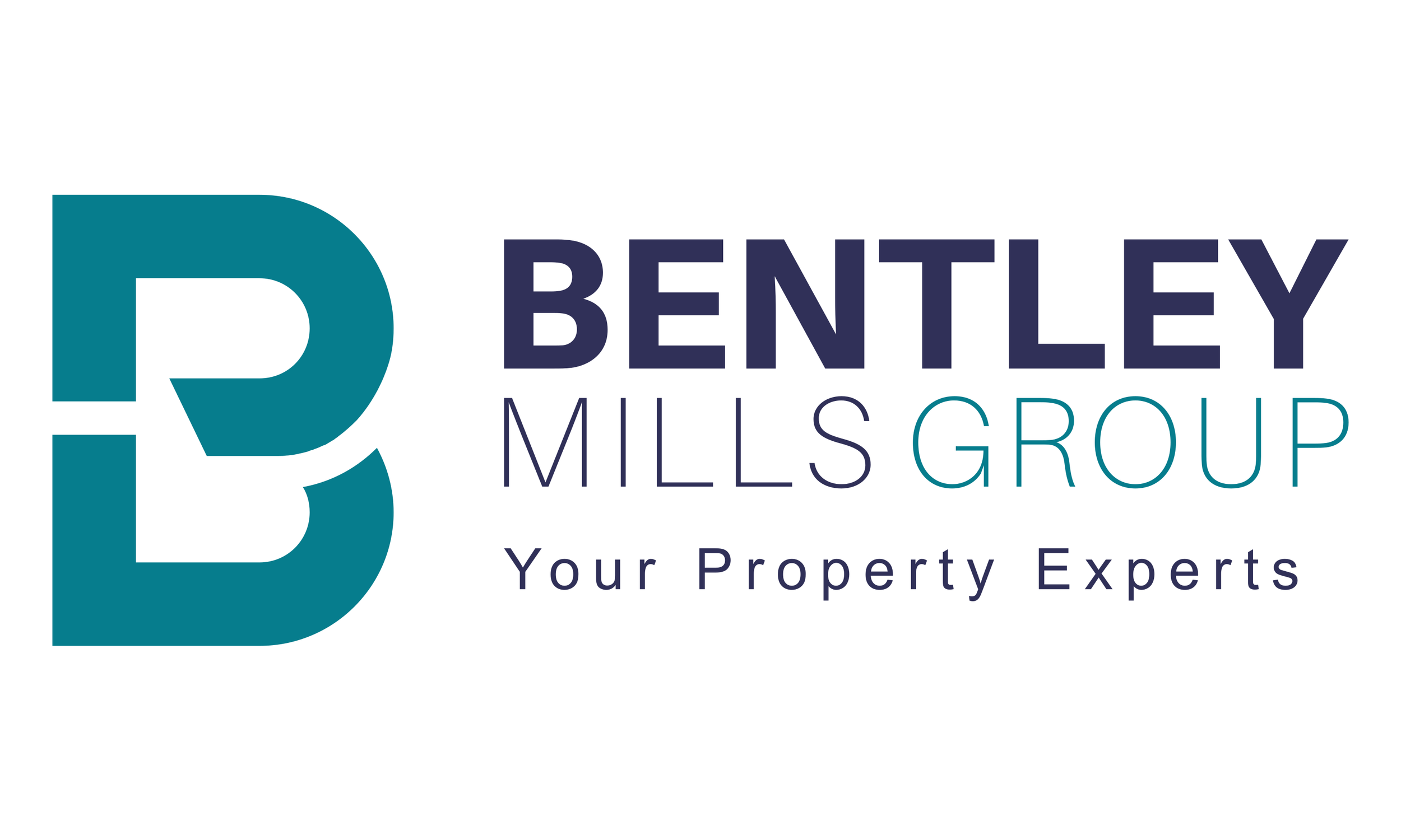 Logo for Bentley Mills Group with stylized 'B' in teal, company name in bold navy and teal text, and tagline 'Your Property Experts' in smaller navy font.