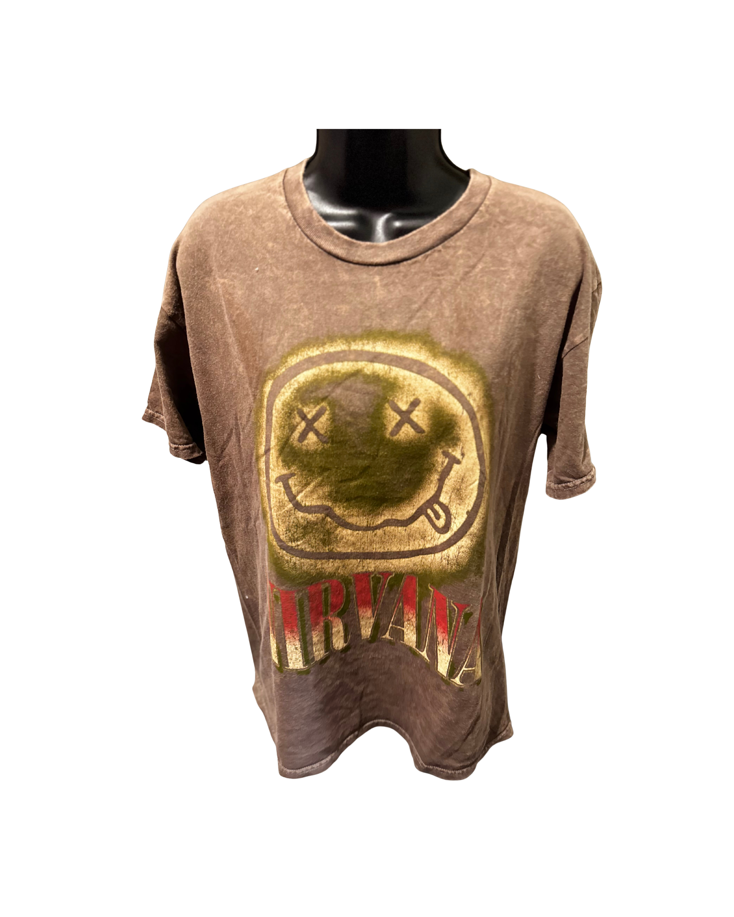 Nirvana Brown Smiley Face Graphic Tee (Large)