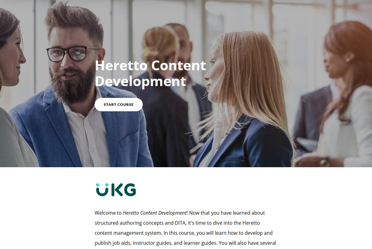 Heretto Content Development self-paced course, built in Articulate Rise