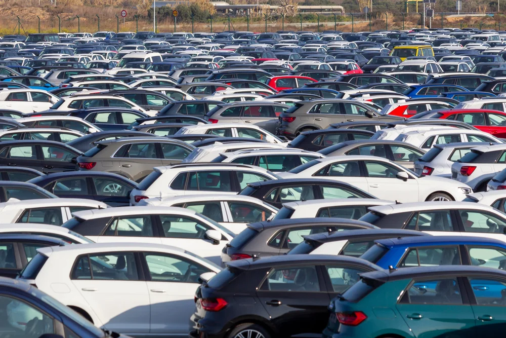Crowded parking lot of cars