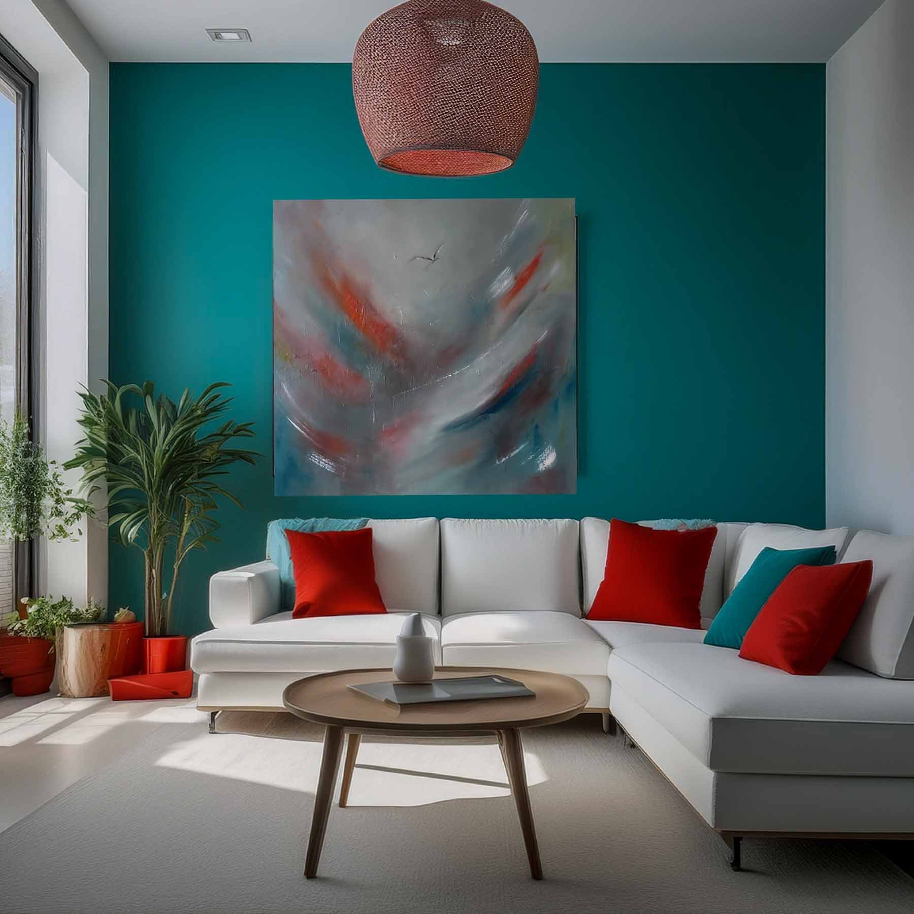Freedom painting on the wall in a matching living room