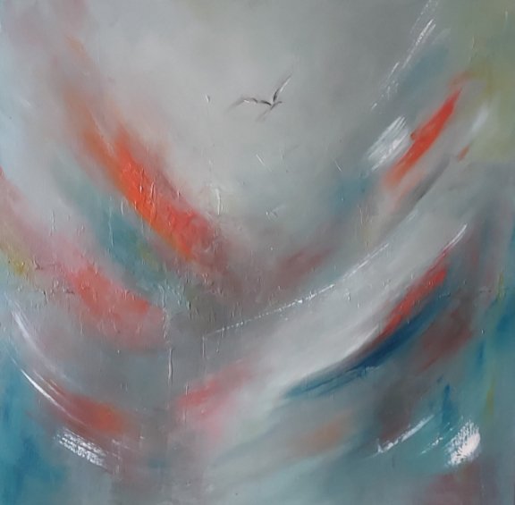 Freedom Abstract art in multi colours with a bird flying high