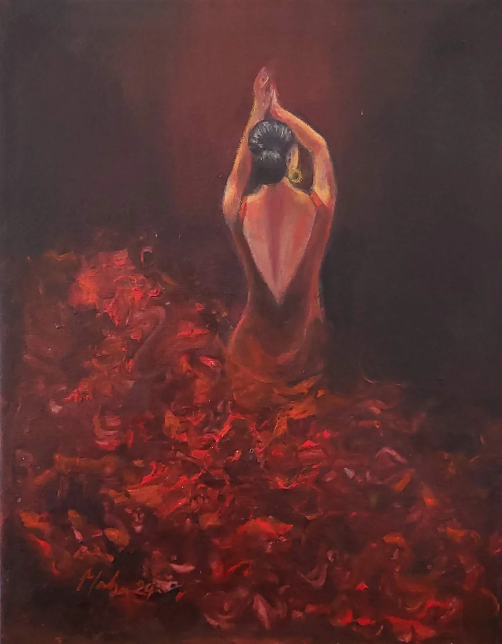 Flamenco Dancer, an artwork captures the grace and passion of a flamenco dancer in red. Maha Art & Design Flamenco Dancer, an artwork captures the grace and passion of a flamenco dancer in red. Maha Art & Design