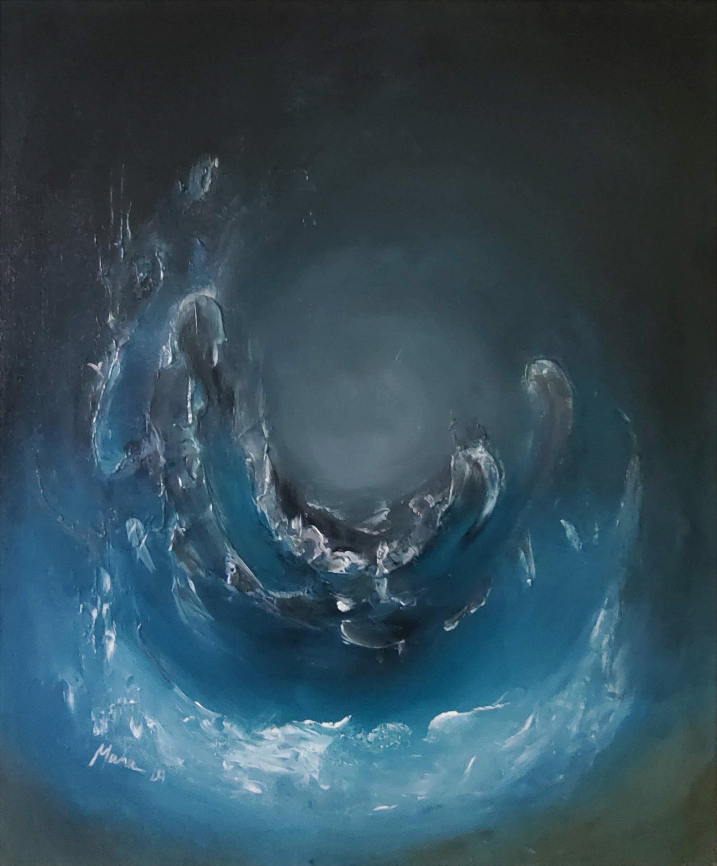 moonlit waves abstract in blue and black