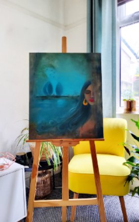 beautiful baghdad painting on easel