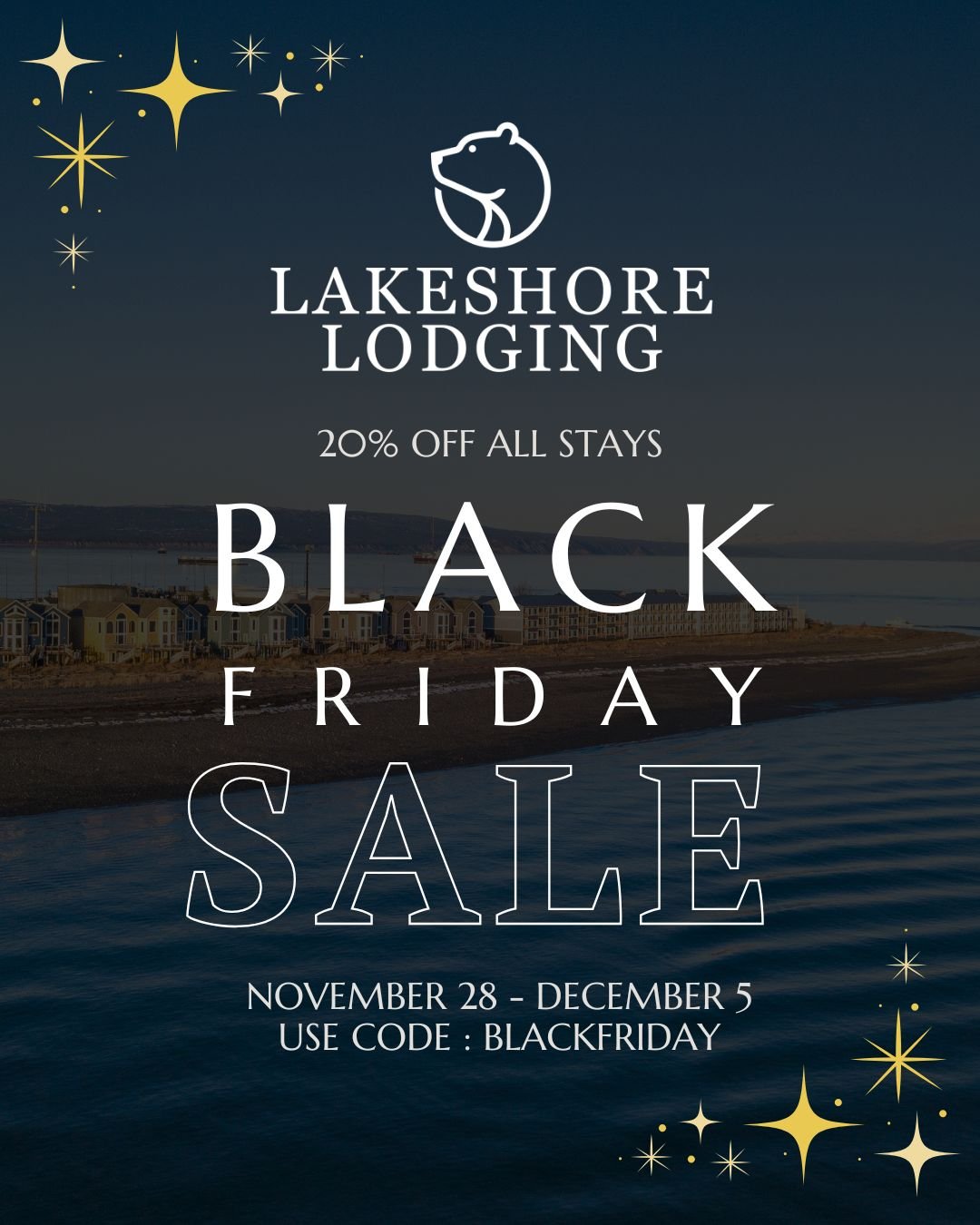 Consider this your sign to book the trip and the view. 😌🌟

Our Black Friday sale is live &mdash; 20% off all stays with code BLACKFRIDAY. 

Promo runs November 28&ndash;December 5. Go on&hellip; future you will be very proud.

#LakeshoreHomer #Home