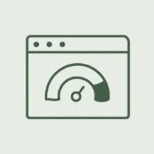Illustration of a web browser window with a speedometer gauge indicating performance or speed