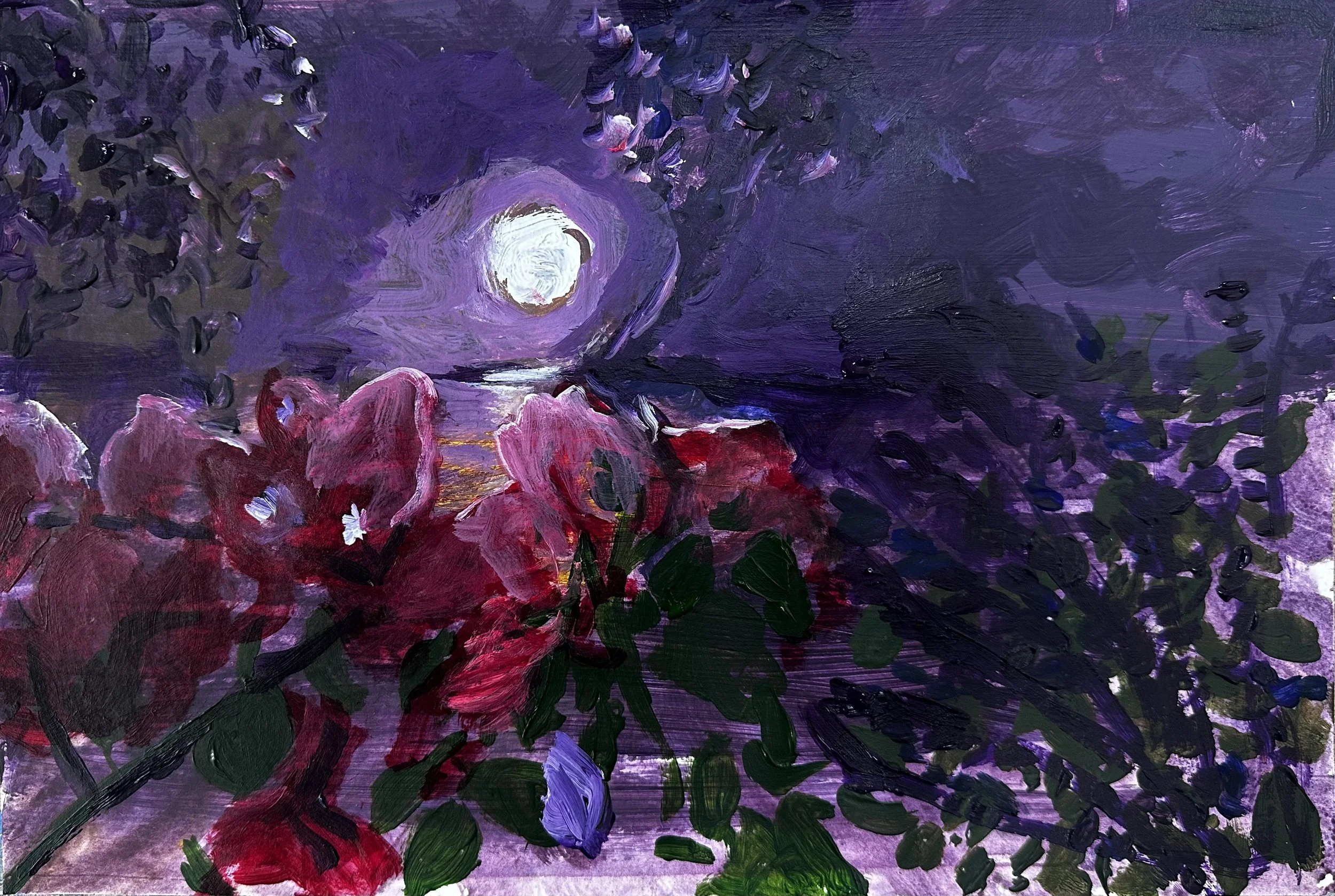 Moonlight study in Purple and Red - Acrylic on paper - 2025