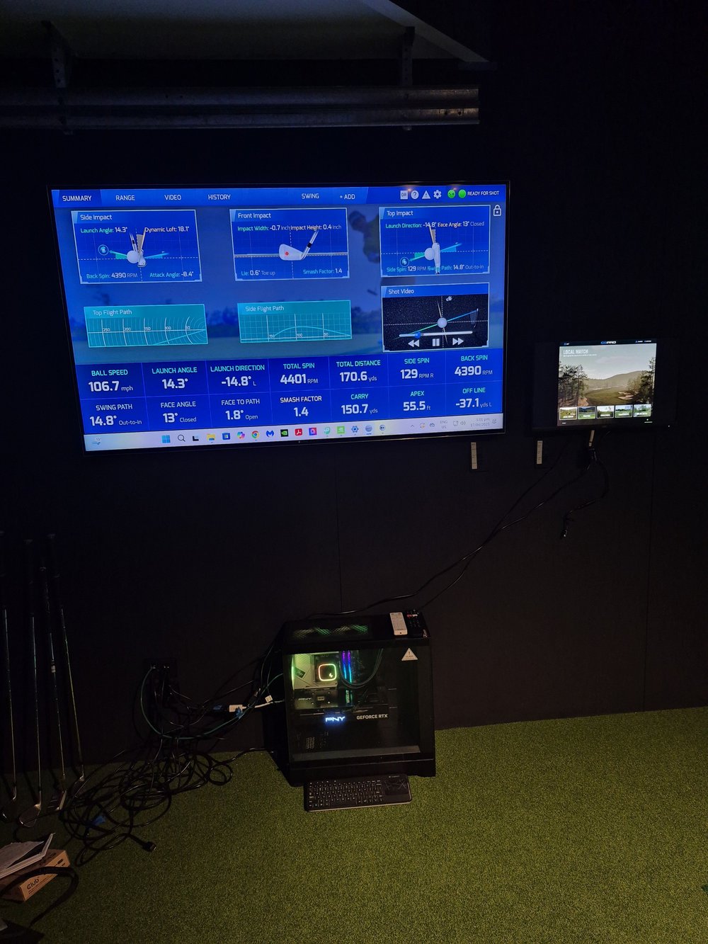 Gaming PC in golf simulator setup