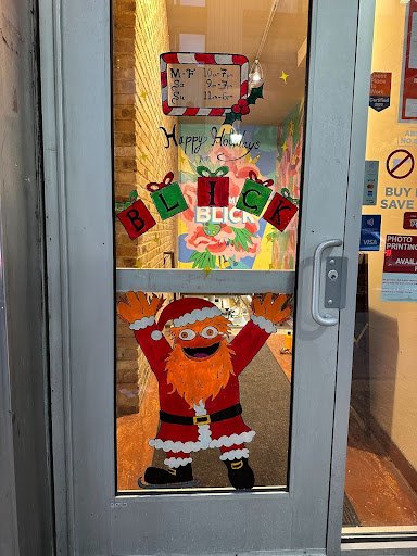 Door Display for Blick Art Materials for Christmas time.