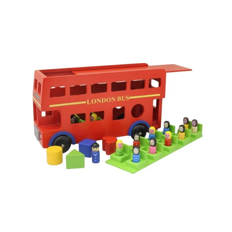 Wooden red london bus with people toys