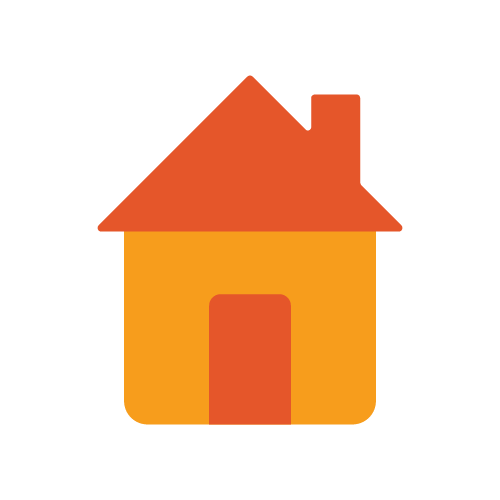 Yellow house with red roof and door