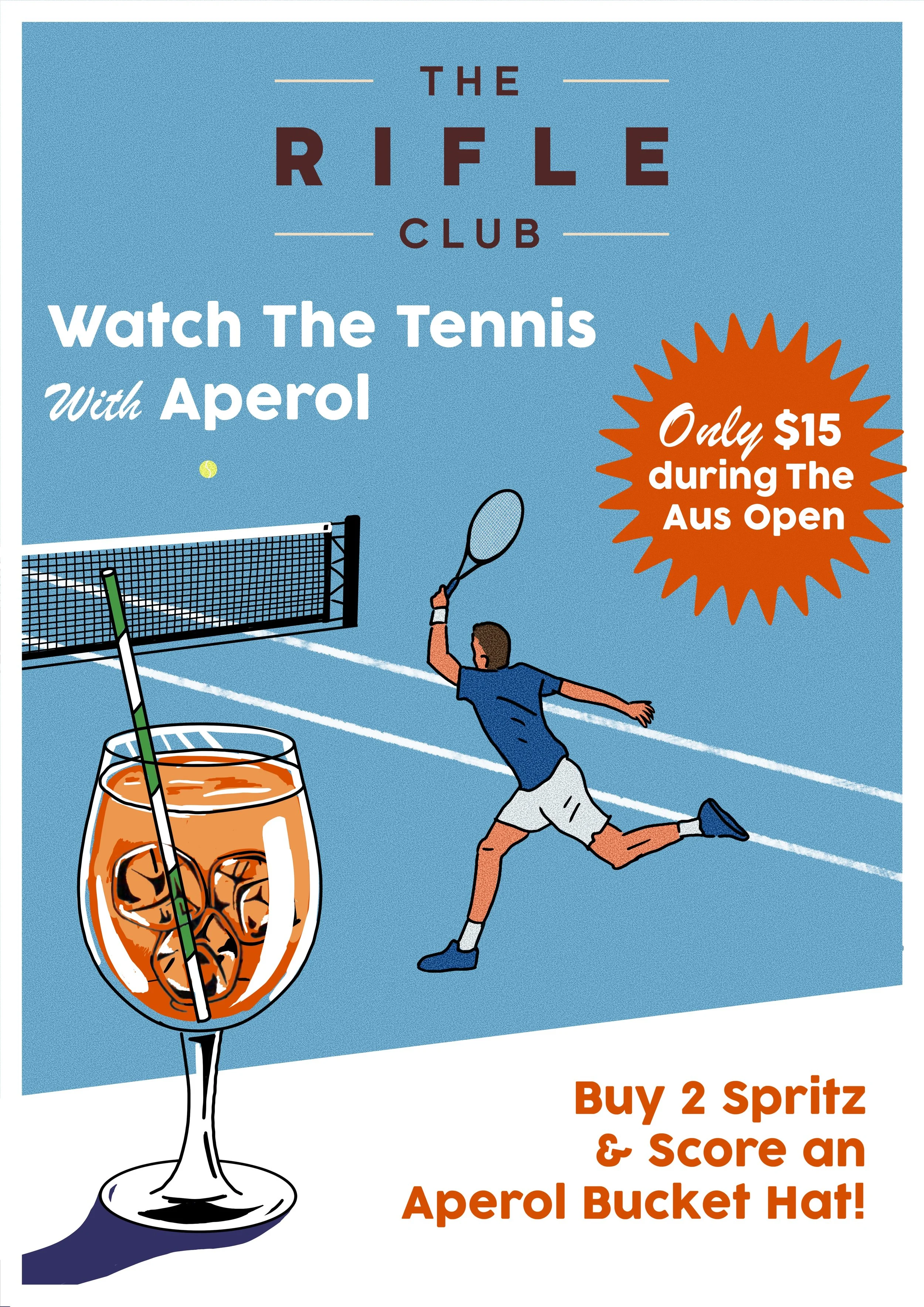 Rifle Club Aus Open brand partnership poster with Aperol Spritz #2