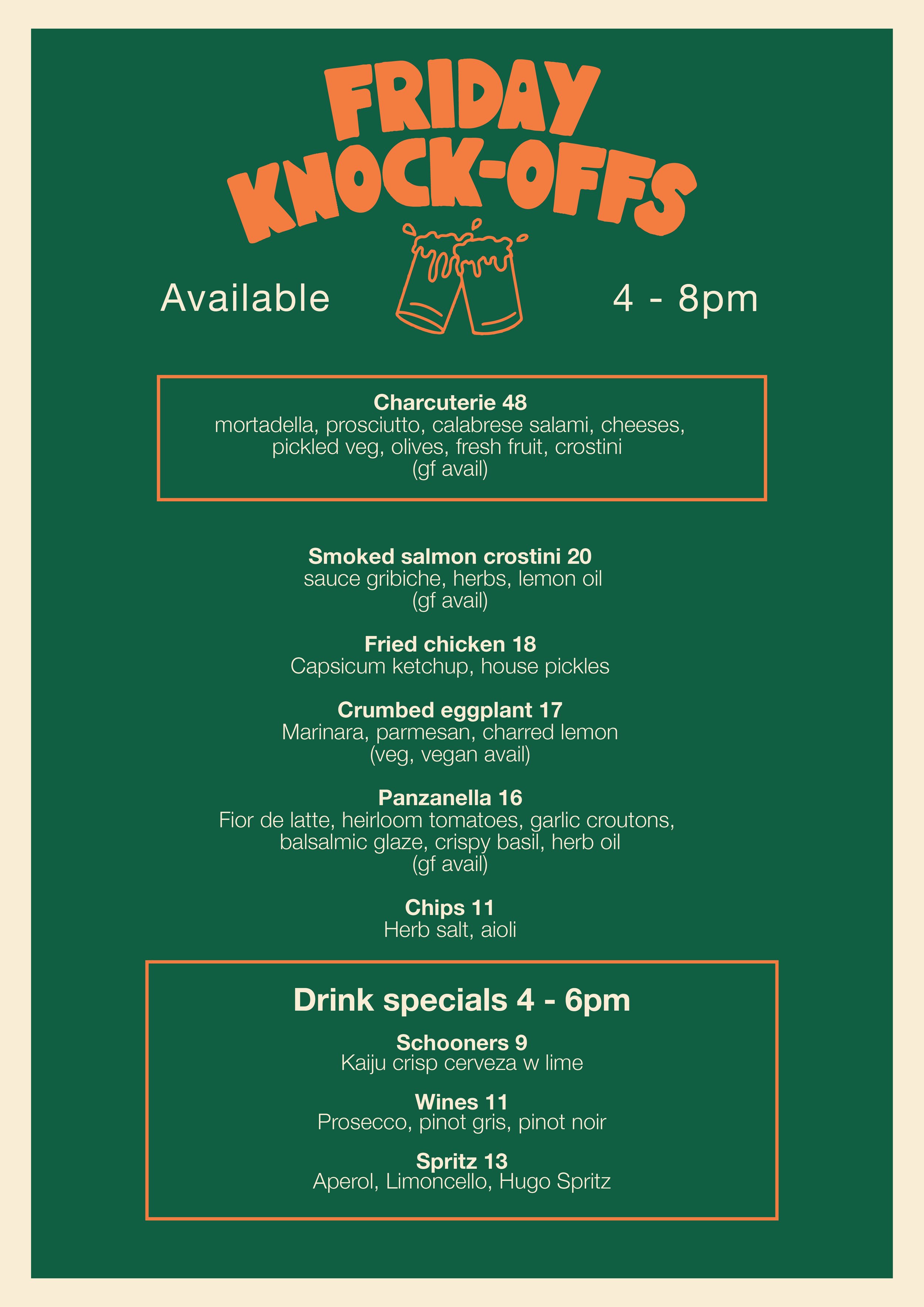Brother Brew - Friday Knock Offs
Weekly specials menu designed to feel loose, fun, and easy to update.