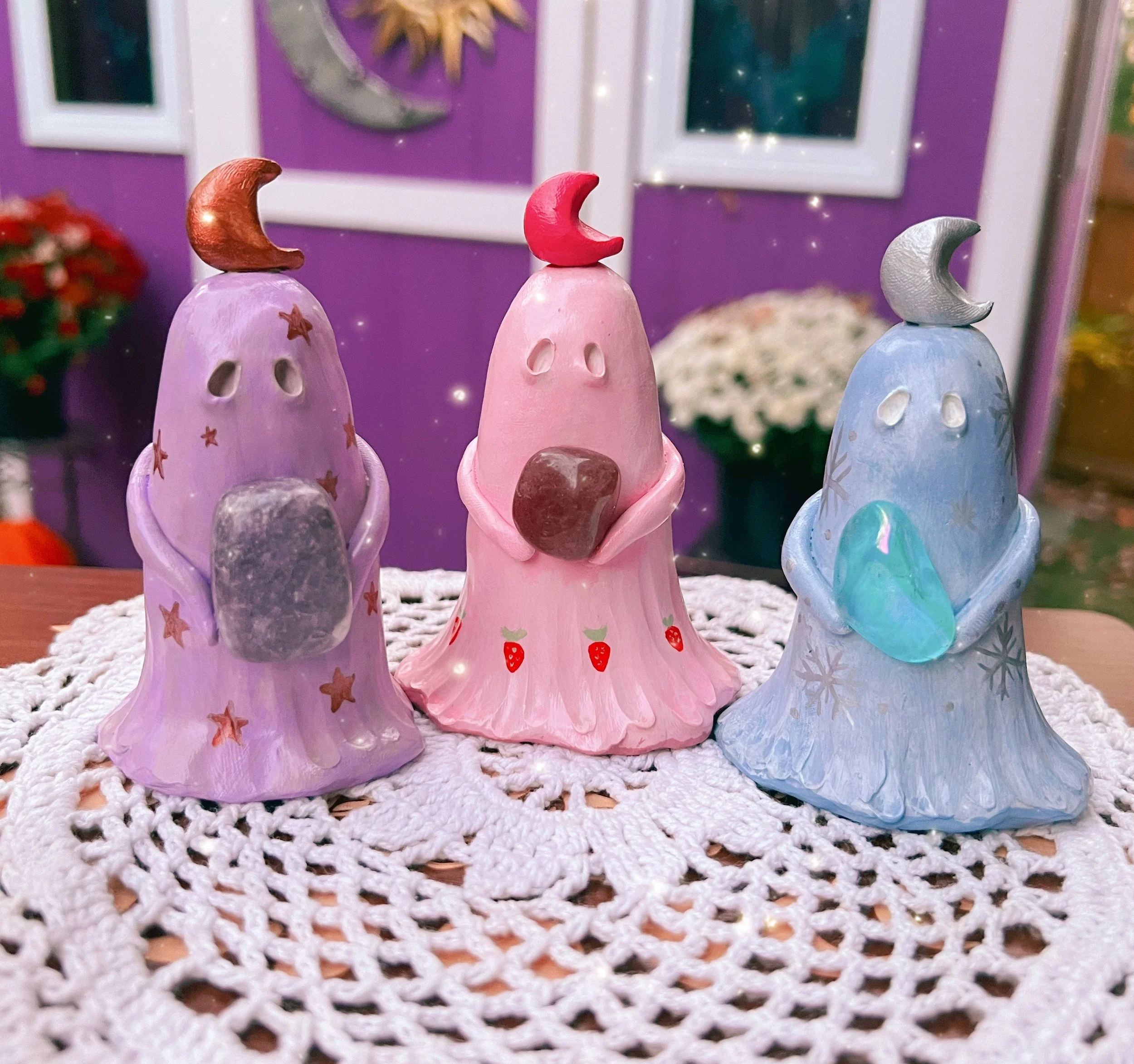 Lepidolite, Strawberry Quartz & Blue Aura Ghosties