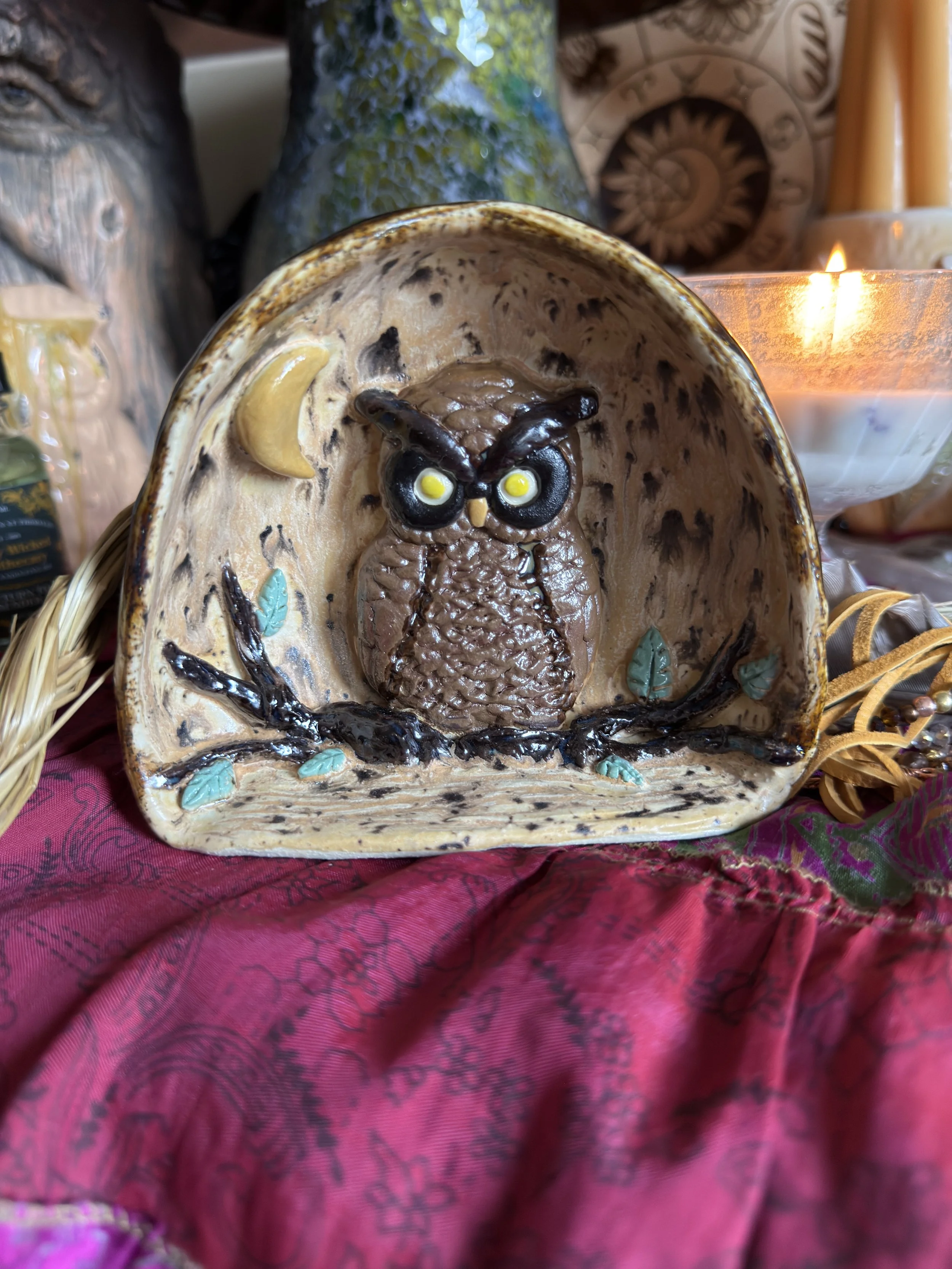 Moonlight Owl Ceramic Altar