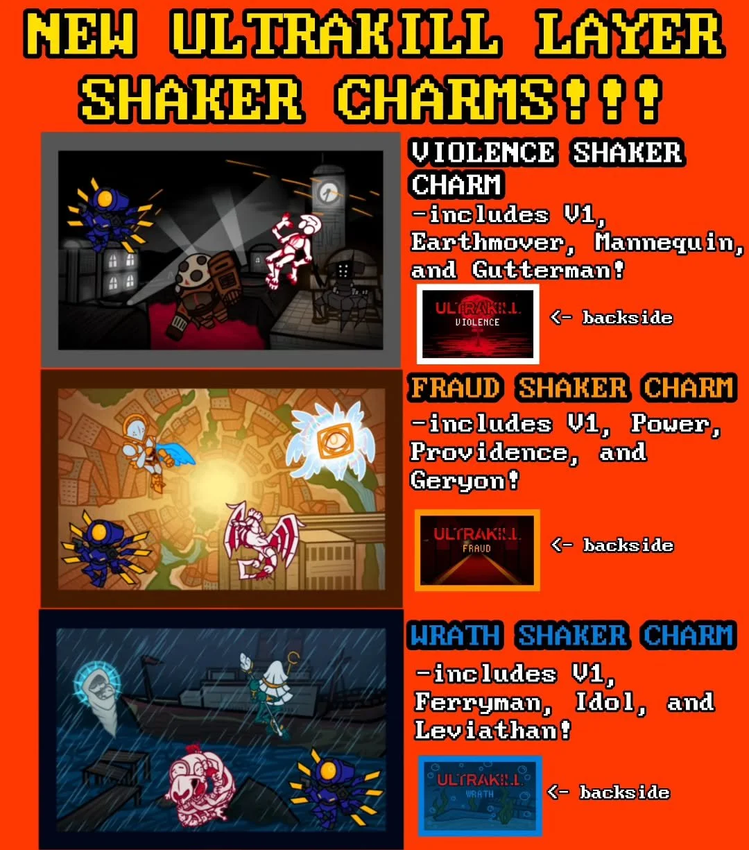 NEW ULTRAKILL LAYER SHAKER CHARMS AVAILABLE NOW ON MY WEBSITE!!! (AS WELL AS OTHER NEW ULTRAKILL MERCH, TADC MERCH, &amp; MORE!!!) 

Visit my website by clicking the link in my bio or by searching up Taylorlights.com!! 

#ultrakill #ultrakillfanart #