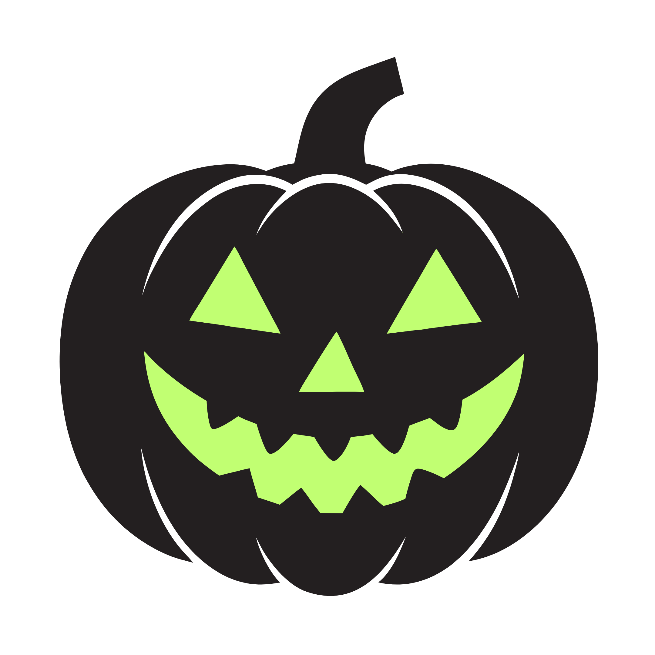 Black jack-o-lantern icon with bright green eyes and mouth.