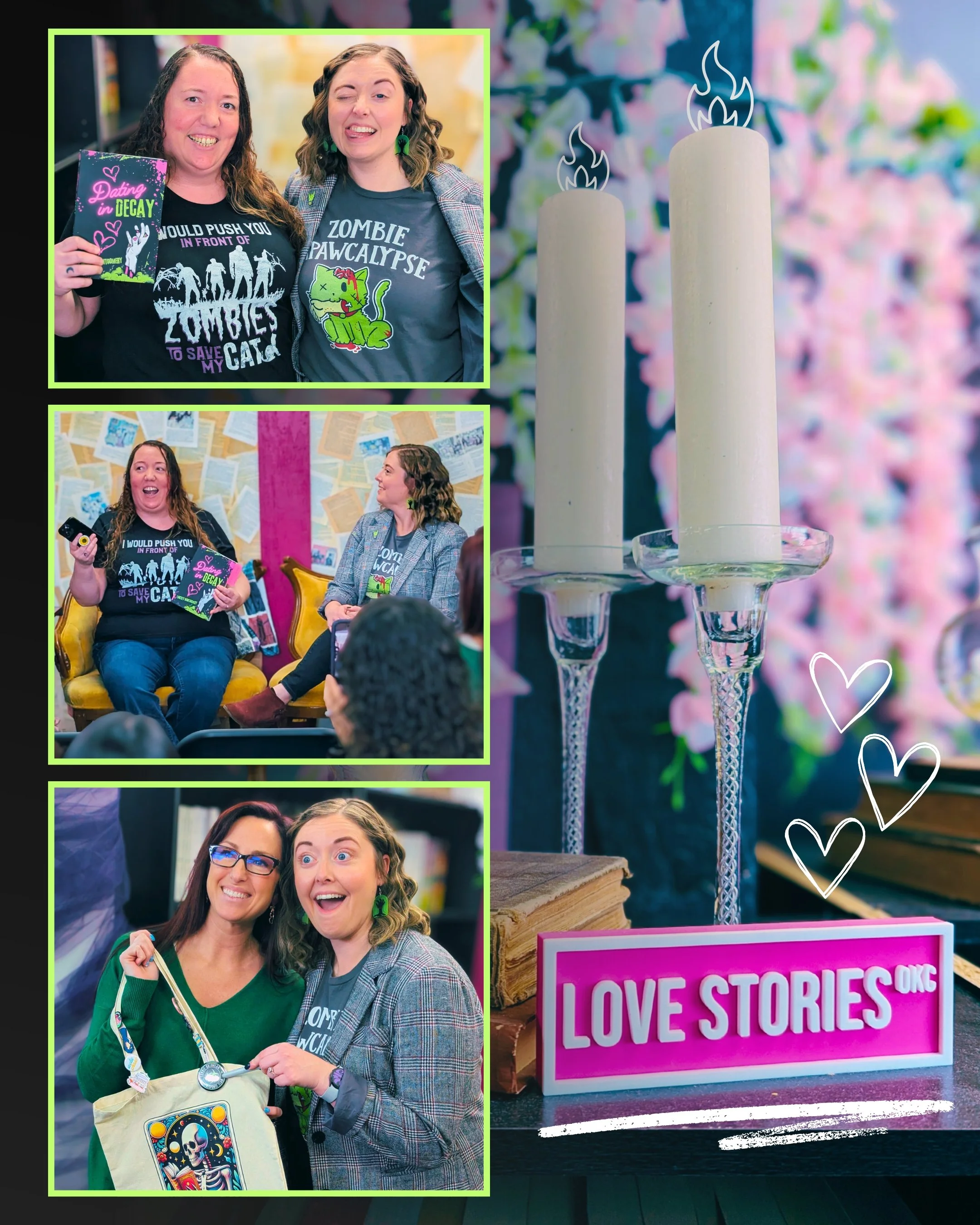 Various photos from book signing and Q&A session at Love Stories OKC