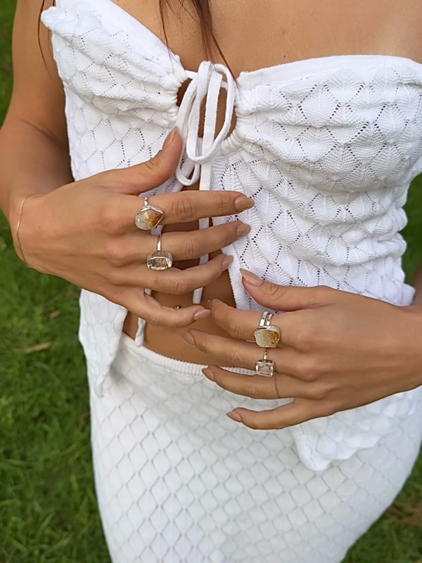Abundance codes .☀️. 

#citrine #rutilatedquartz #gold #greenamethyst #prehnite #ring #bnc #stackingrings 
DM to see more or for #crystal #healingproperties &amp; to purchase any of these beautiful #healingcrystals #oneofakindjewelry #rings #jeweller