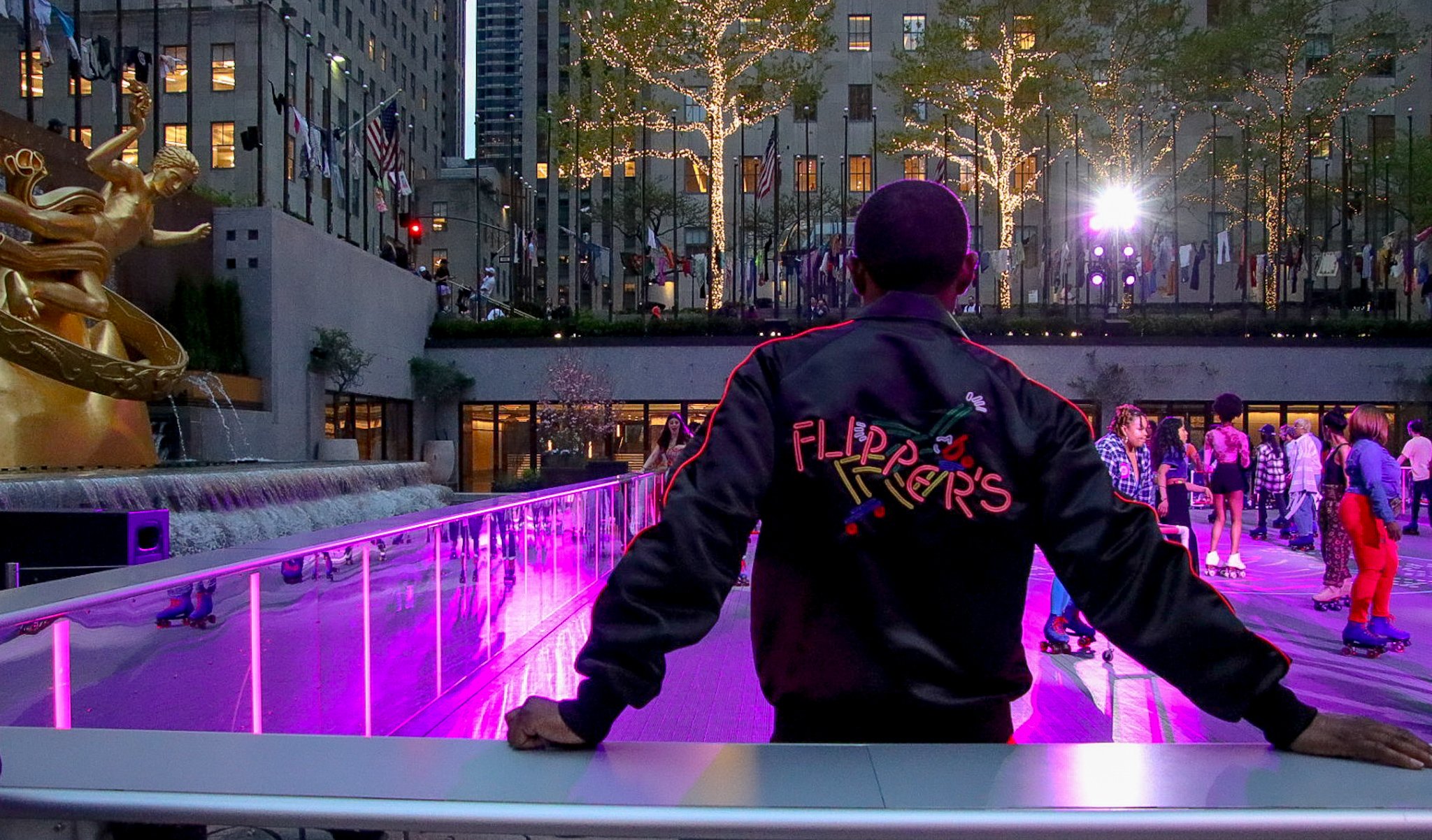 Skater at Flippers event, Rockefeller Center, NYC