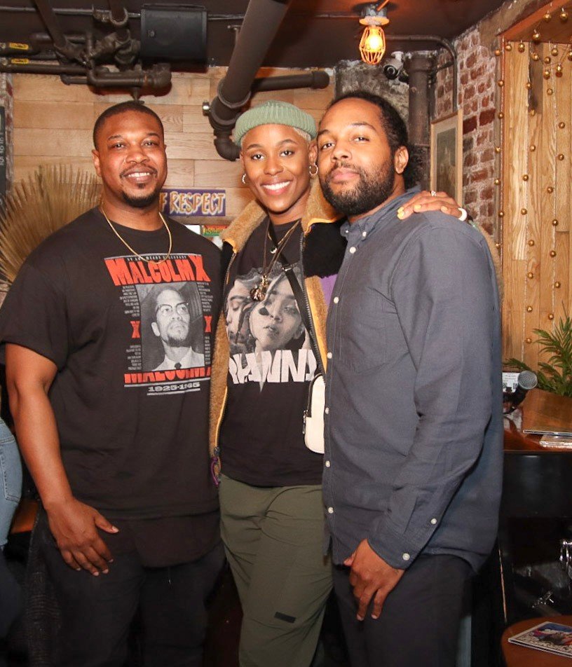Actress Jerrie Johnson surrounded by musicians and members Smithsoneon and Chad Selph of Follow Freelance at The Edge Harlem