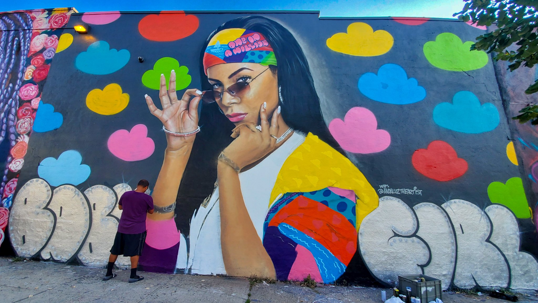 Andaluz the Artist. Aaliyah mural, Brooklyn