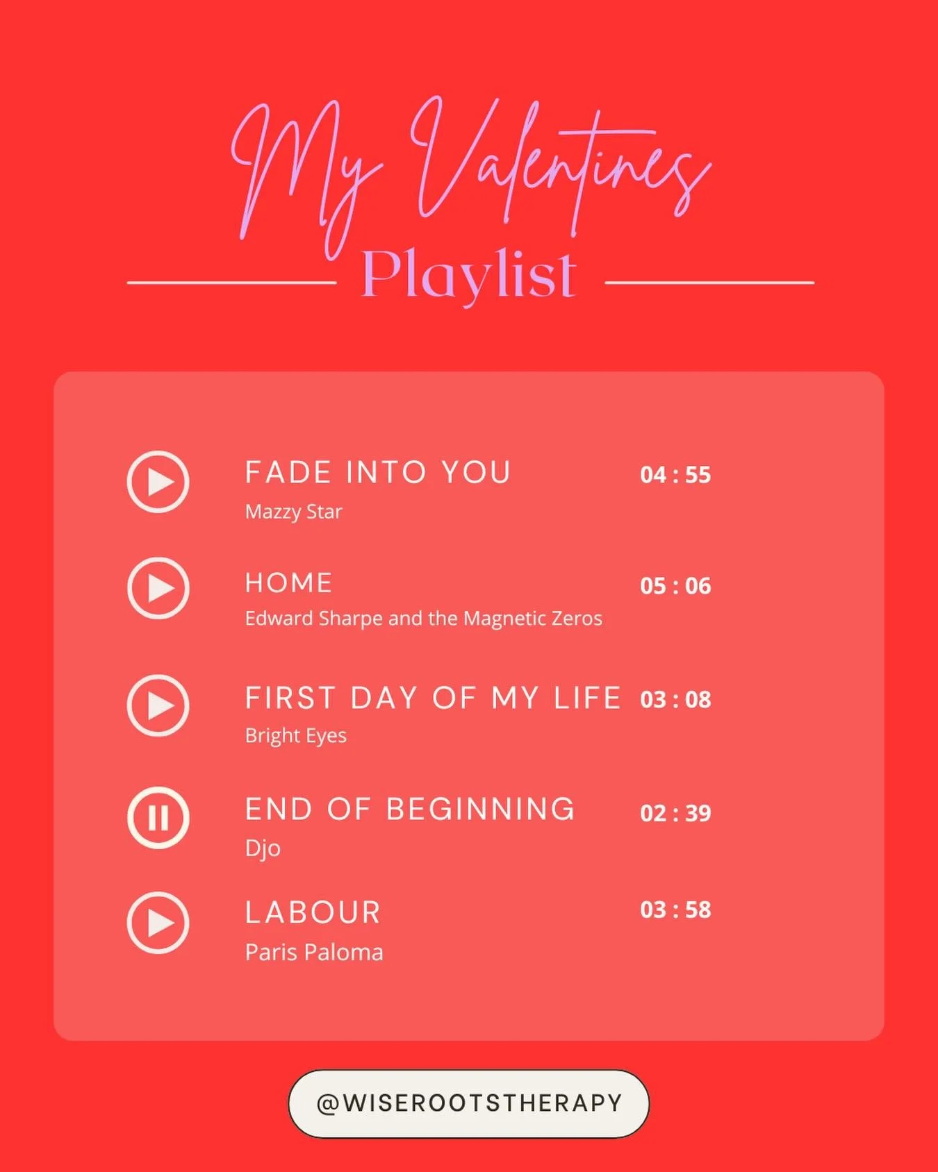 ✨What song would you add? 

I&rsquo;d probably add more Paris Paloma 🎶

#playlist #perinatalmentalhealth #valentines #musictherapy