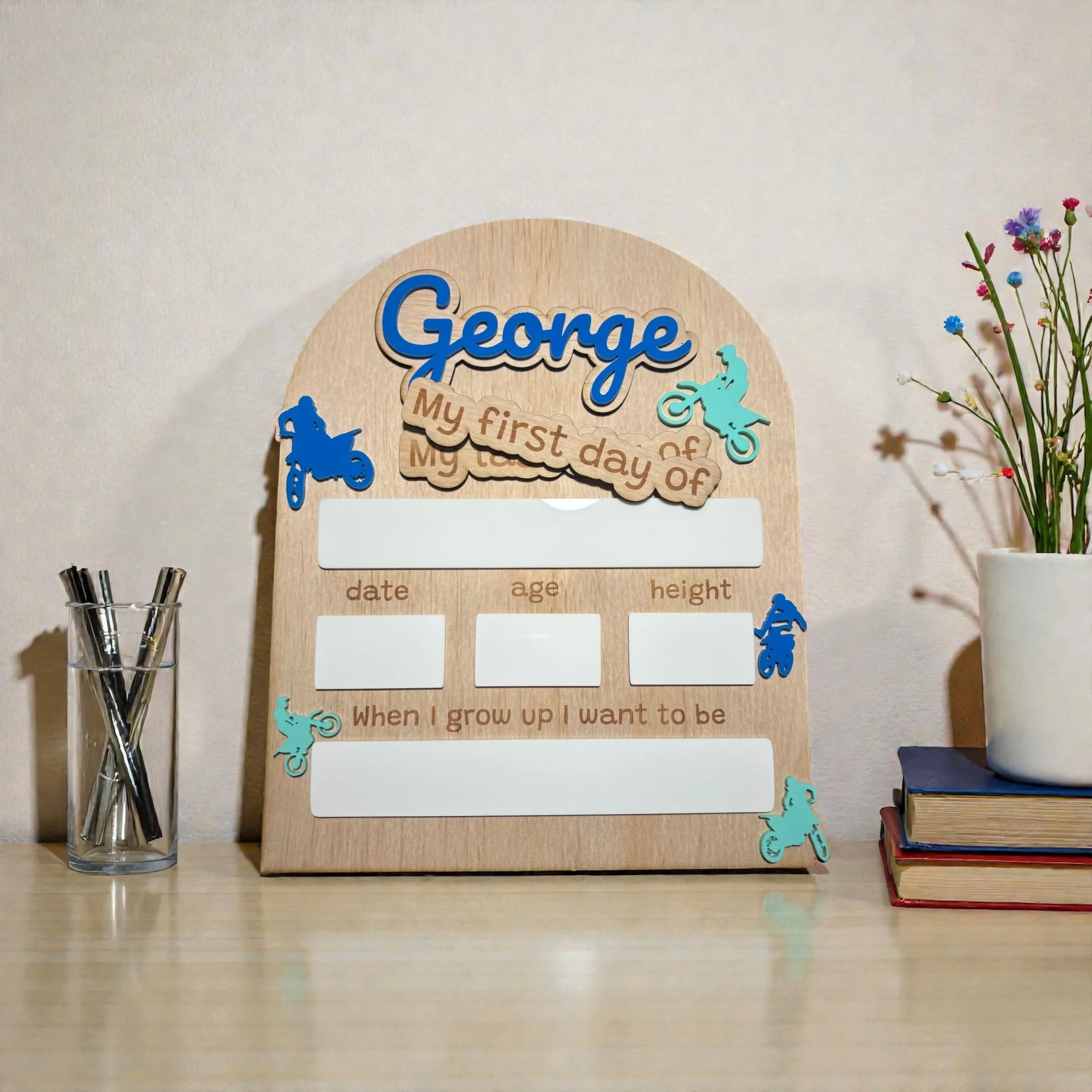 Motorbike First Day of School Board