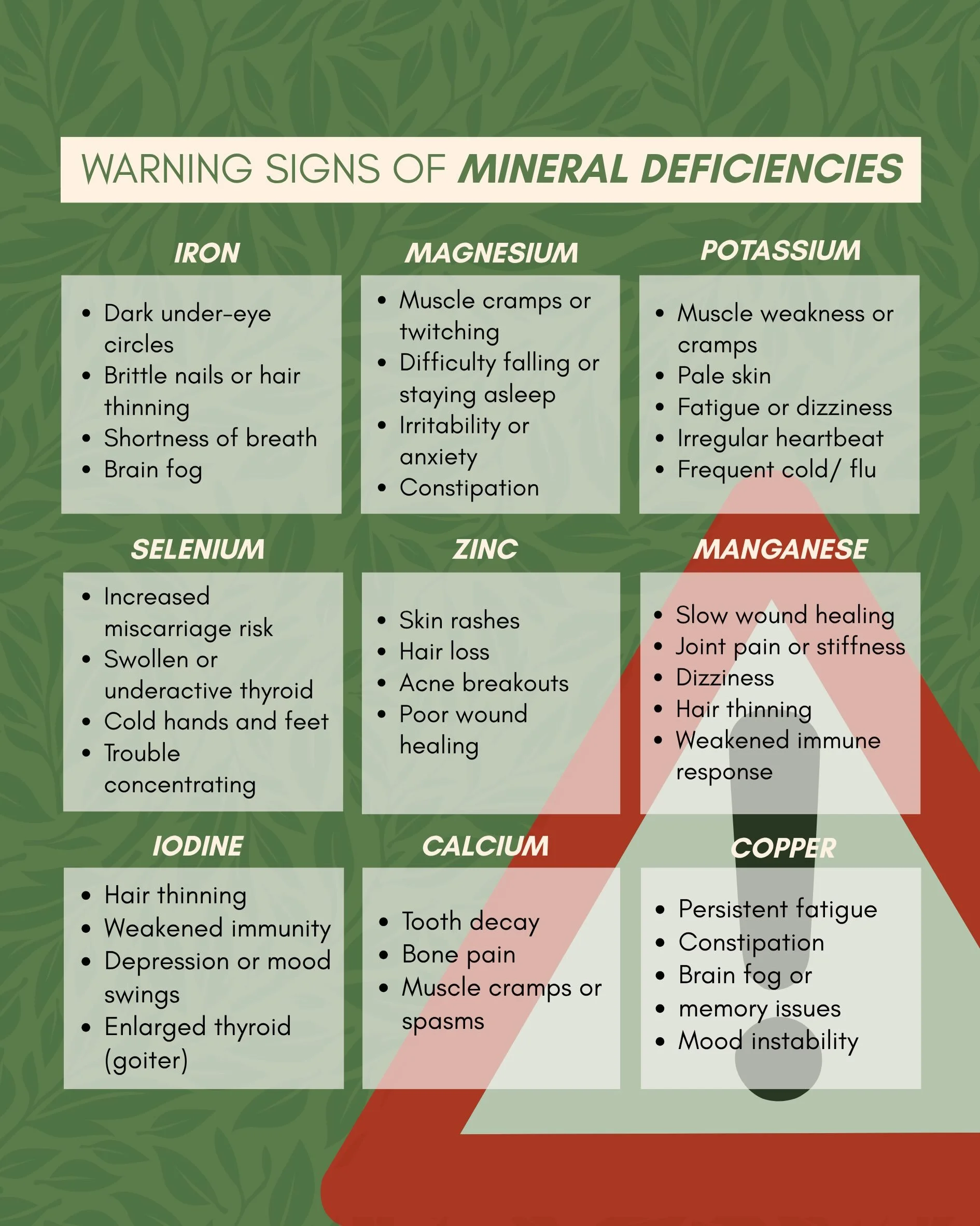Feeling tired, foggy, anxious or just not quite yourself?

Minerals might not be the first thing you think about, but they&rsquo;re involved in hundreds of processes that keep your body functioning at its best, from energy production and brain functi