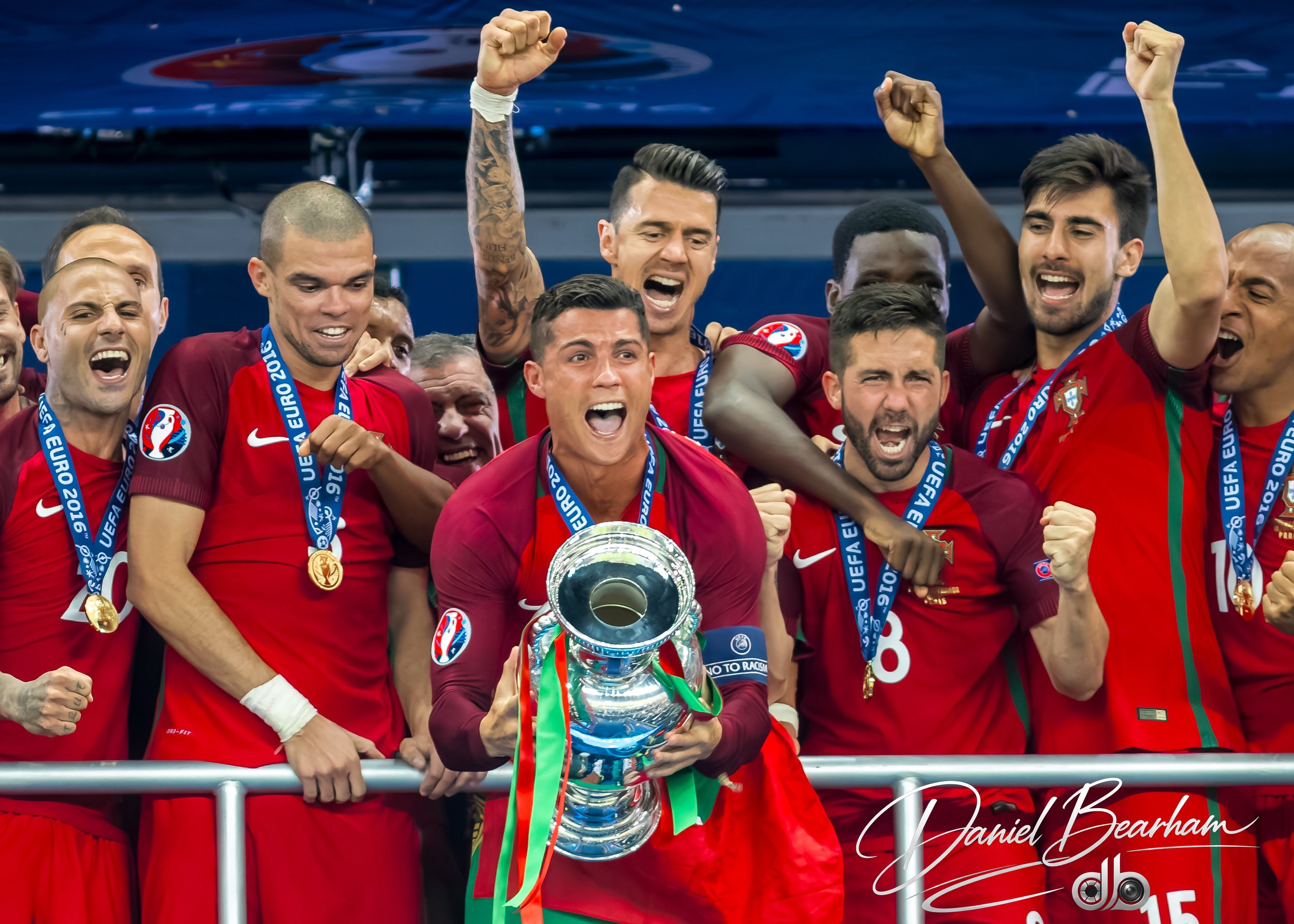 Portugal Players Celebrate winning the 2016 Euros