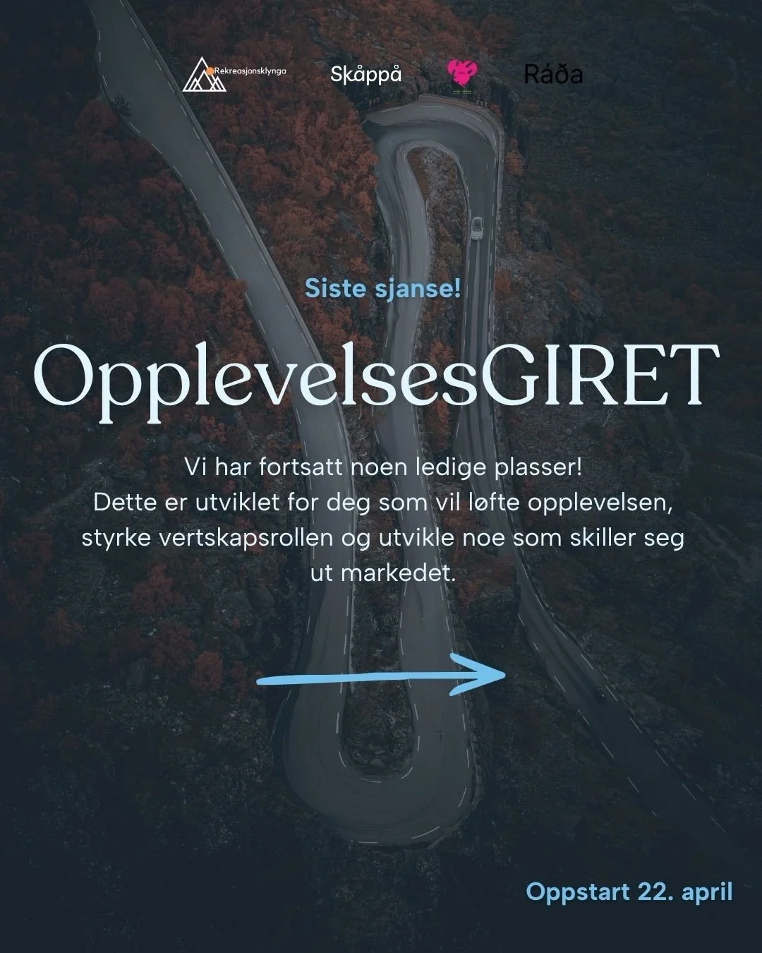 OpplevelsesGIRET er for deg som jobber med opplevelser, vertsskap, aktivitetstilbud eller stedsutvikling og &oslash;nsker &aring; styrke konkurransekraften og f&aring; mer ut av potensialet i bedriften din! 🤍

Vi har fortsatt noen ledige plasser, s&